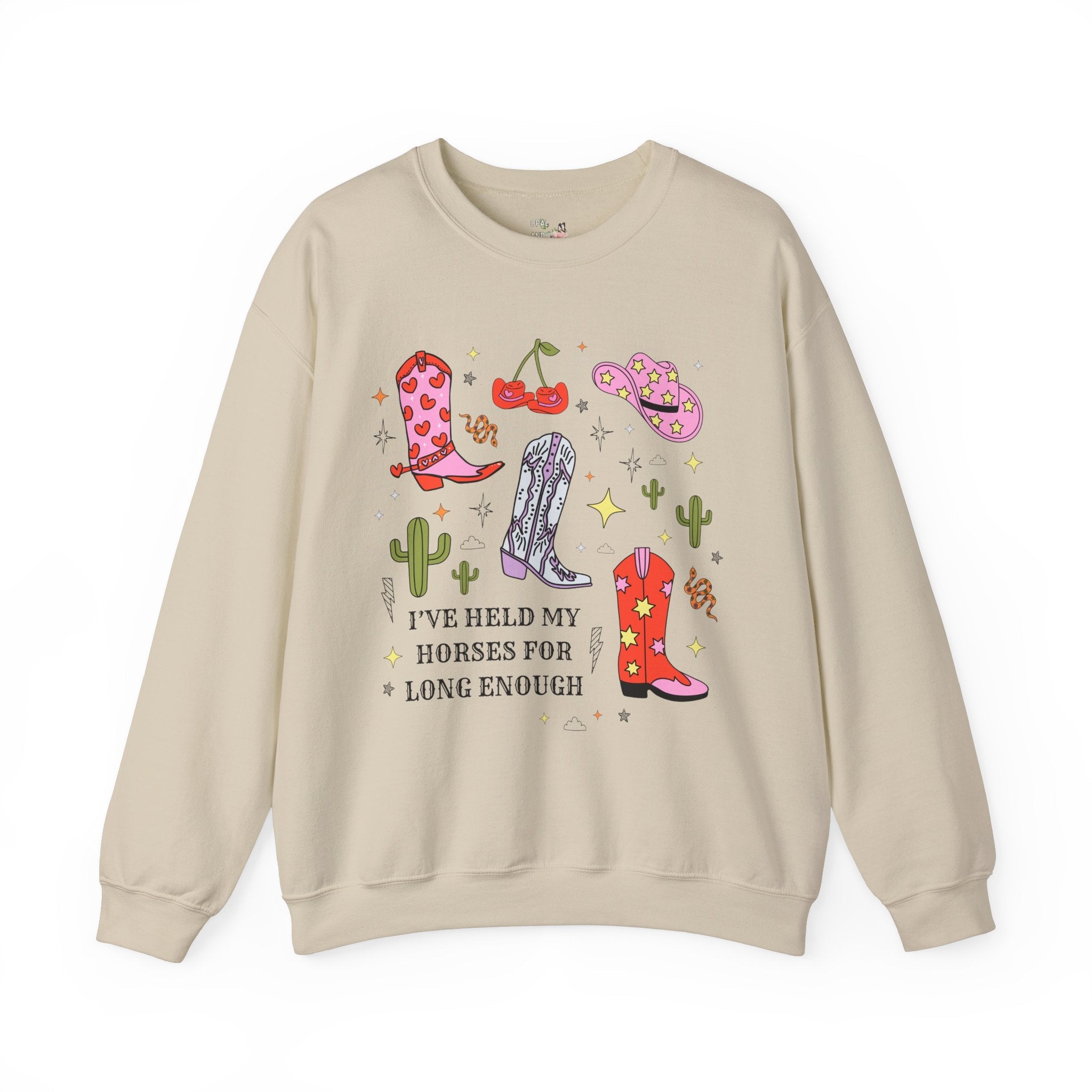 Funny Saying Western Sweatshirt, Cute and Groovy Cacti and Star, Colorful Shirt with Cowgirl Boot, Rodeo Country Boho Pink Cowboy Hat Shirt - Opal and June