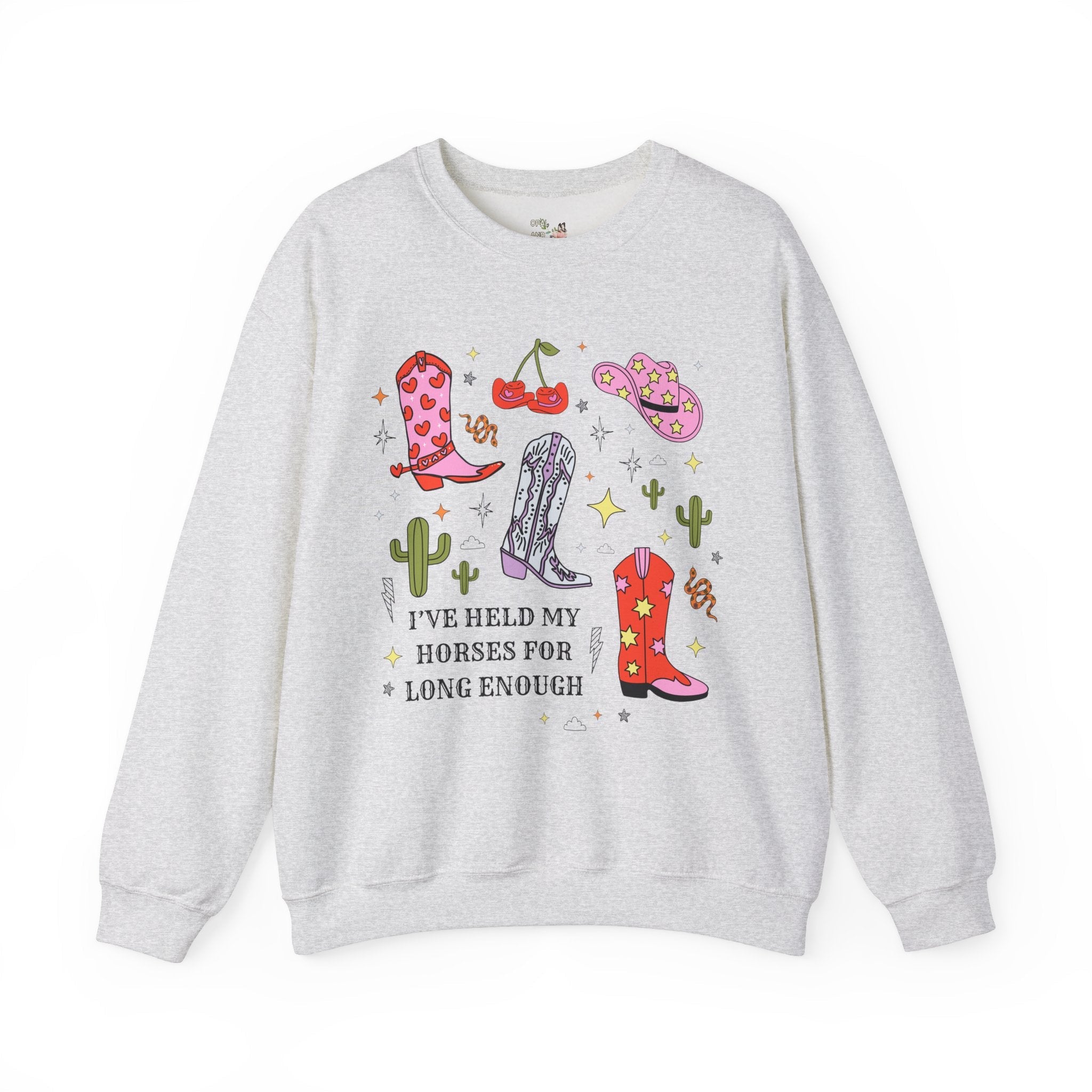 Funny Saying Western Sweatshirt, Cute and Groovy Cacti and Star, Colorful Shirt with Cowgirl Boot, Rodeo Country Boho Pink Cowboy Hat Shirt - Opal and June
