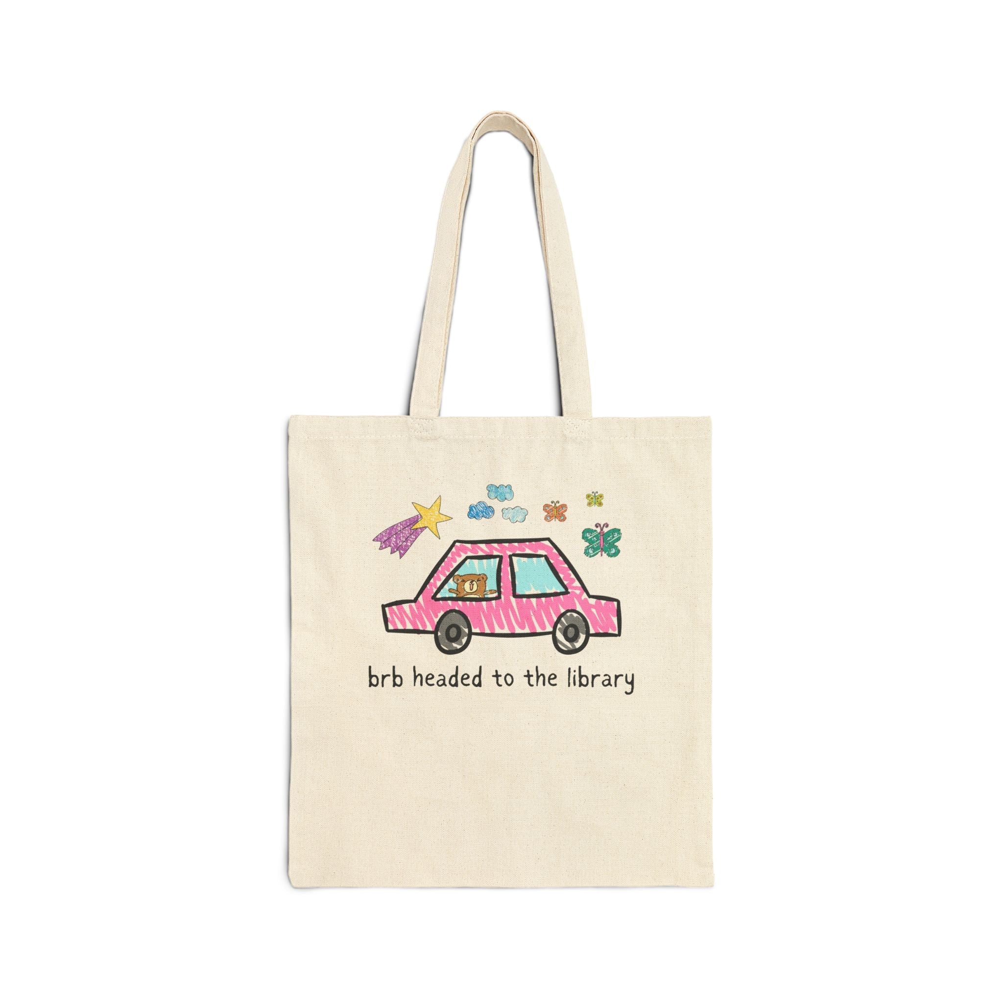 Funny School Librarian Tote Bag, Gift for Librarian: Headed to the Library, Cute Cottagecore Bear, Butterfly Lover Bookish Tote for Bookworm - Opal and June