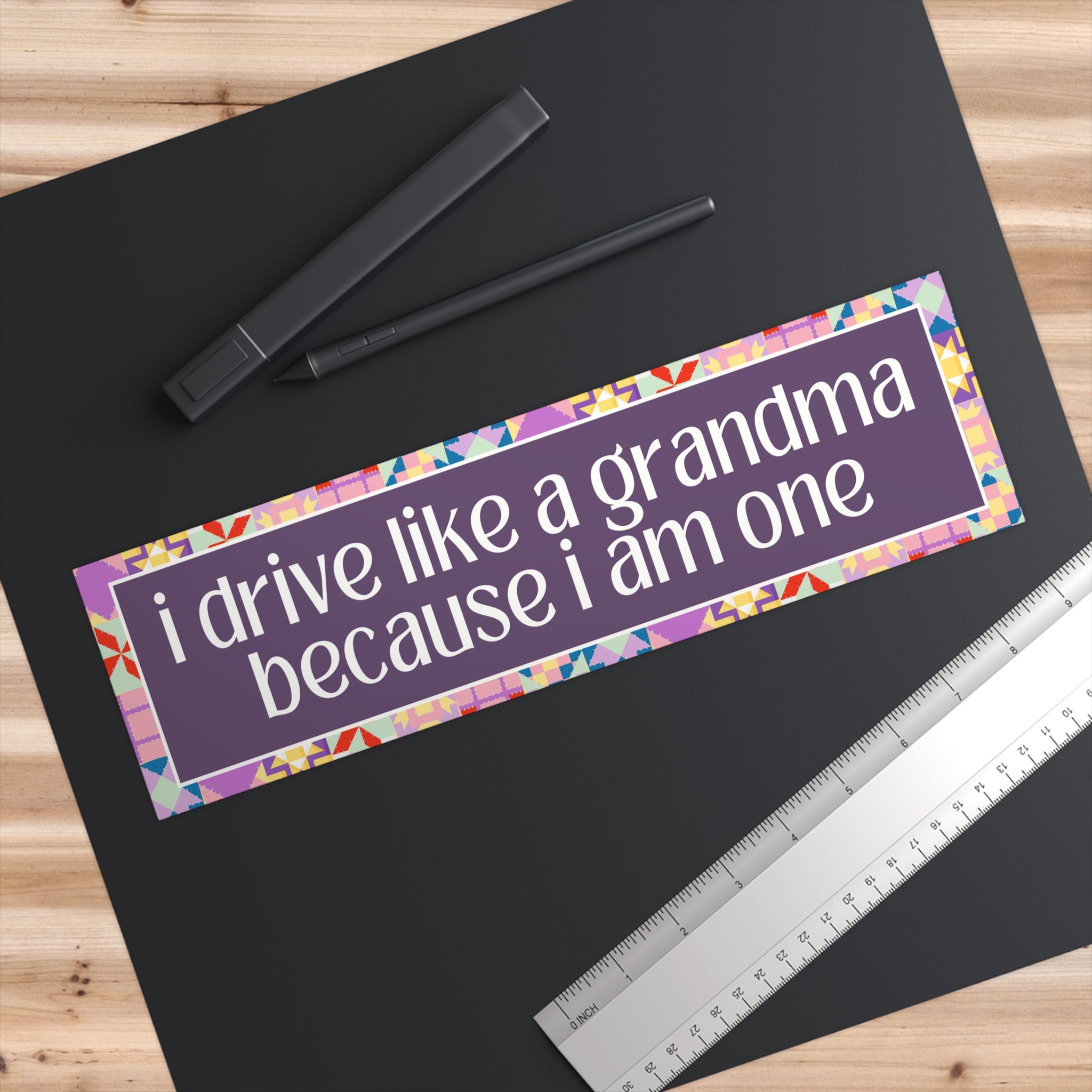 Funny Slow Driver Bumper Sticker: I Drive Like a Grandma, Vintage Quilt Aesthetic, Boho Retro Flowers, Anxious Driver, Vinyl Car Decal - Opal and June