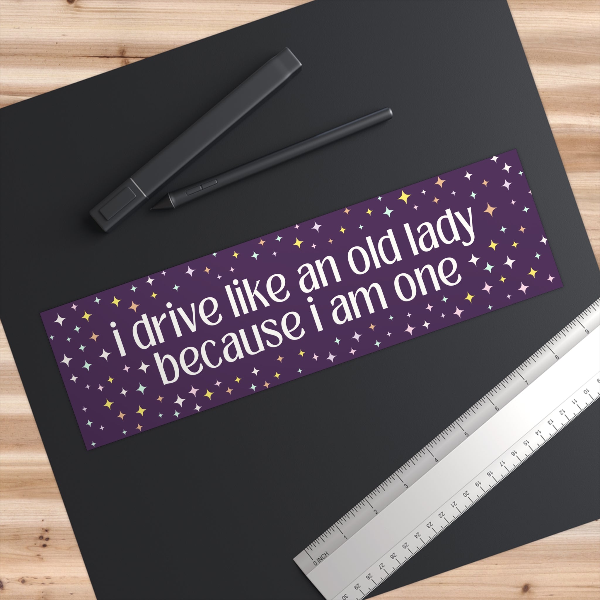Funny Slow Driver Bumper Sticker: I Drive Like an Old Lady, Bumper Sticker with Stars, Funny Saying, Anxious Driver Gift, Vinyl Car Decal - Opal and June