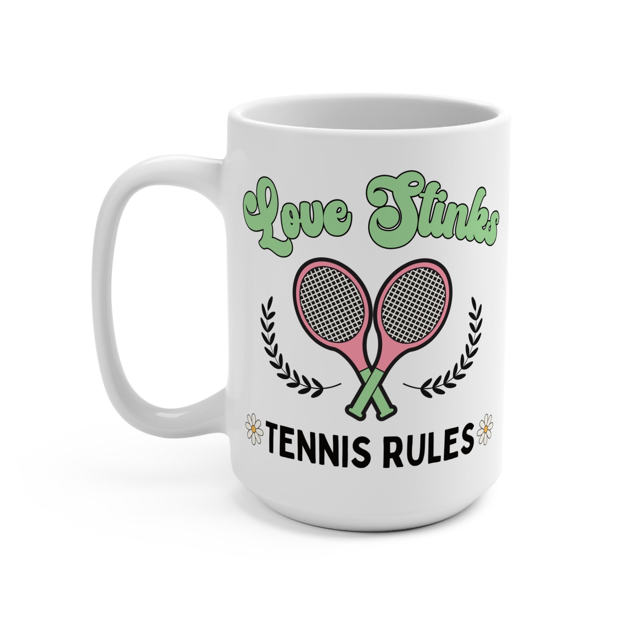Funny Tennis 15 Oz Mug with Retro Aesthetic: Love Stinks, Tennis Rules | Gift for Tennis Lover or Tennis Player, Cute Tennis Mug for Summer - Opal and June