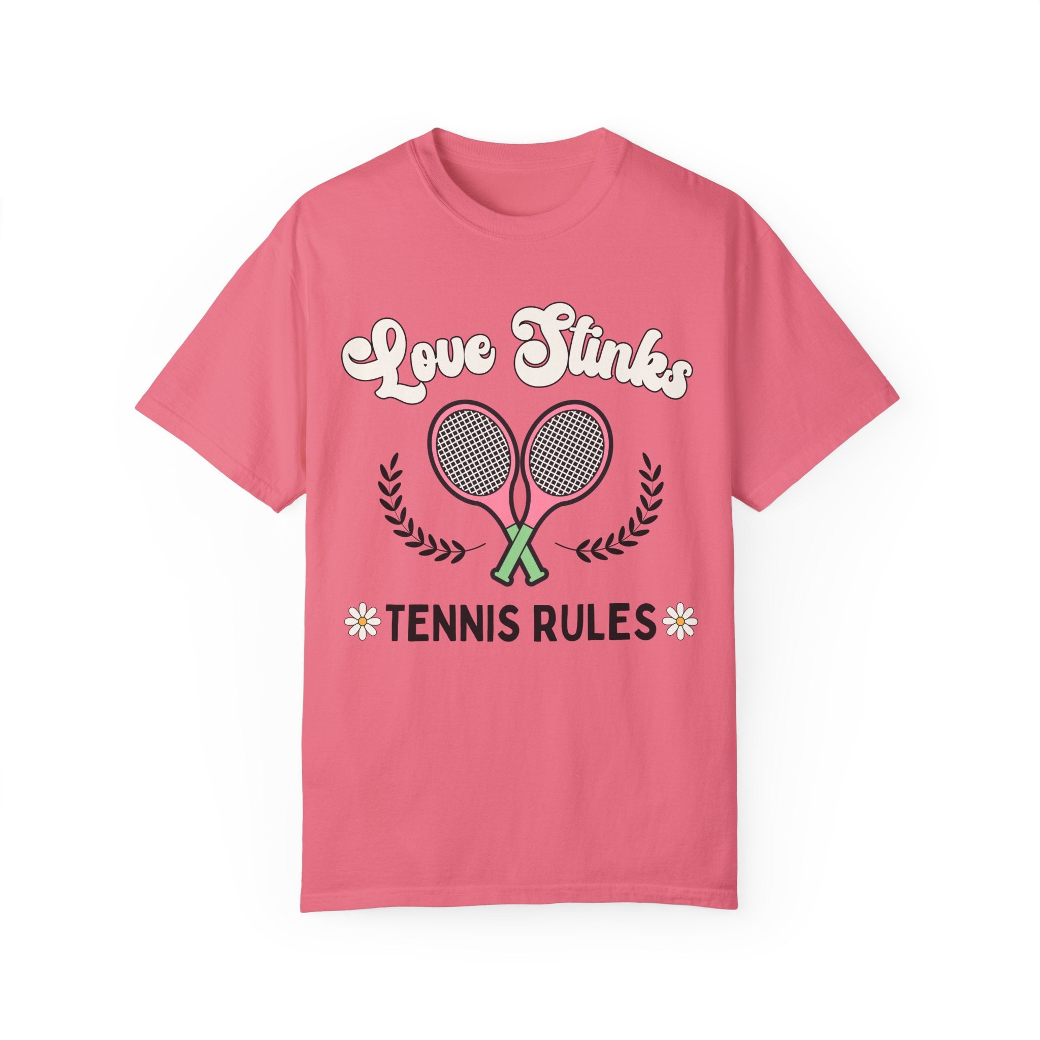 Funny Tennis Tee Shirt with Retro Aesthetic: Love Stinks, Tennis Rules | Gift for Tennis Lover or Tennis Player, Cute Tennis Tee for Summer - Opal and June
