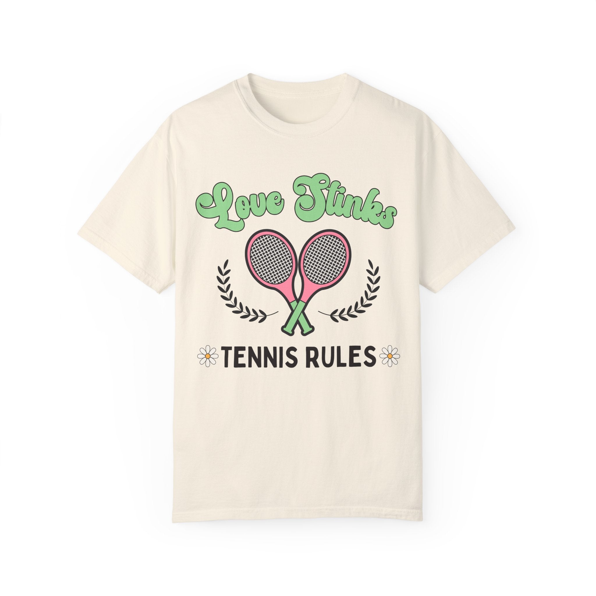 Funny Tennis Tee Shirt with Retro Aesthetic: Love Stinks, Tennis Rules | Gift for Tennis Lover or Tennis Player, Cute Tennis Tee for Summer - Opal and June