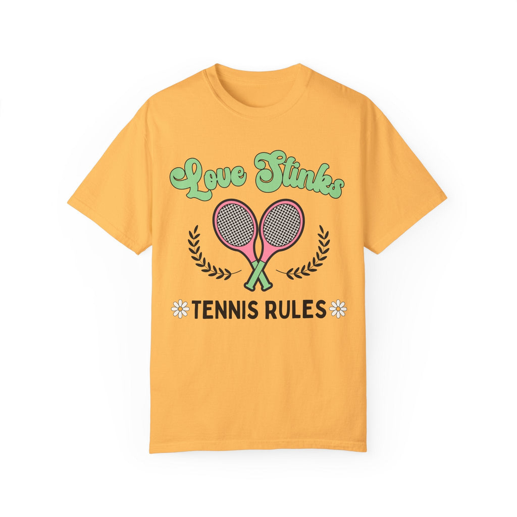 Funny Tennis Tee Shirt with Retro Aesthetic: Love Stinks, Tennis Rules | Gift for Tennis Lover or Tennis Player, Cute Tennis Tee for Summer - Opal and June