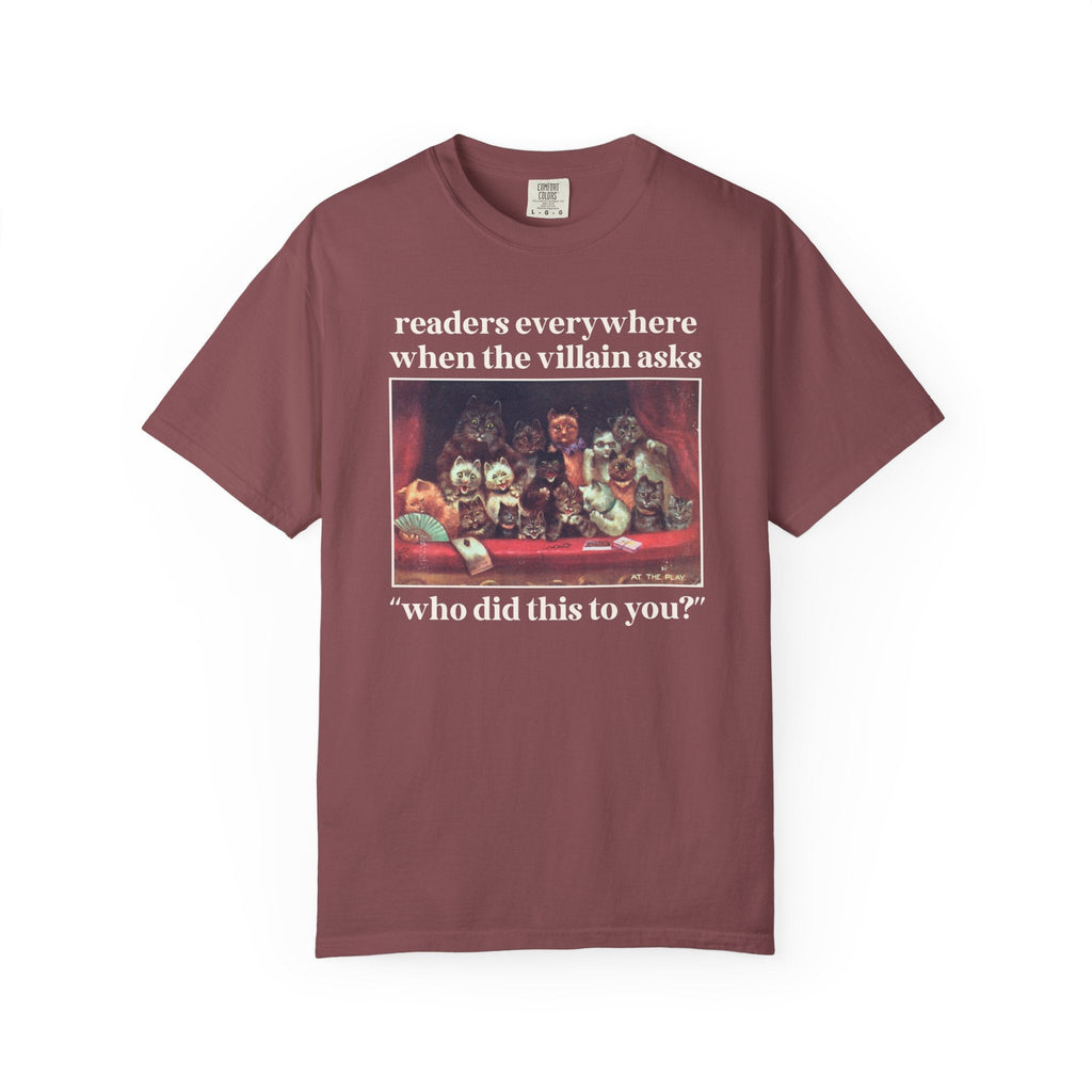Funny Villain Lover Tee Shirt for Bookworm Who Loves Romantasy Novels, Funny Romance Reader Gift for Librarian, Silly Bookish Cat Lover Tee - Opal and June