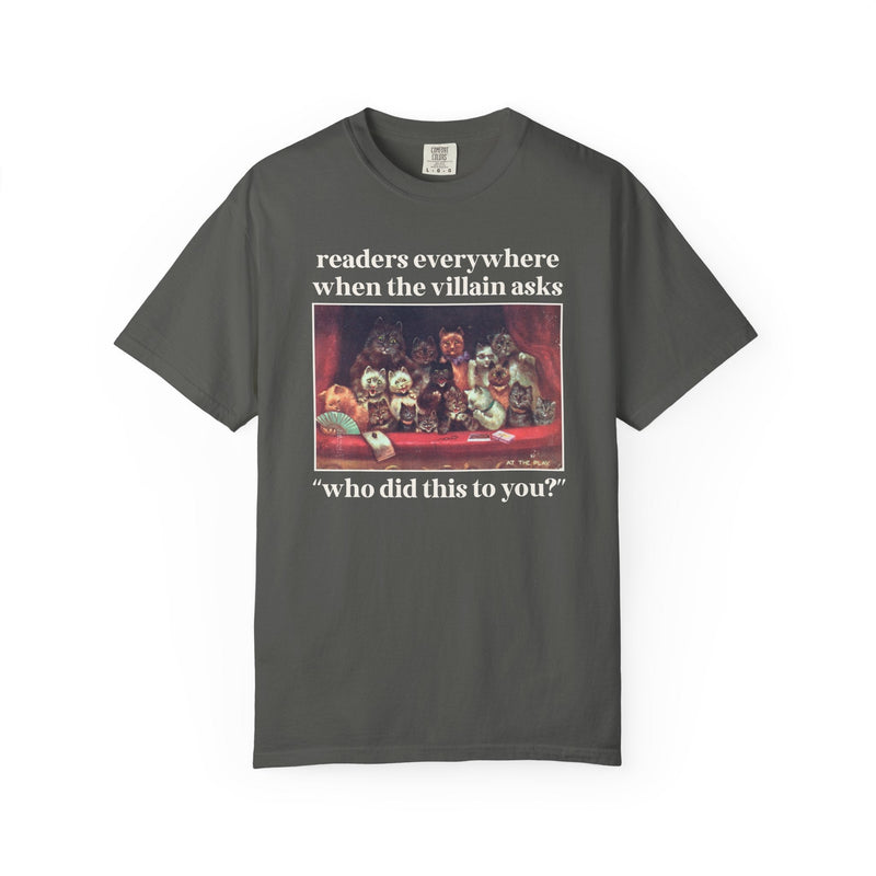 Funny Villain Lover Tee Shirt for Bookworm Who Loves Romantasy Novels, Funny Romance Reader Gift for Librarian, Silly Bookish Cat Lover Tee - Opal and June