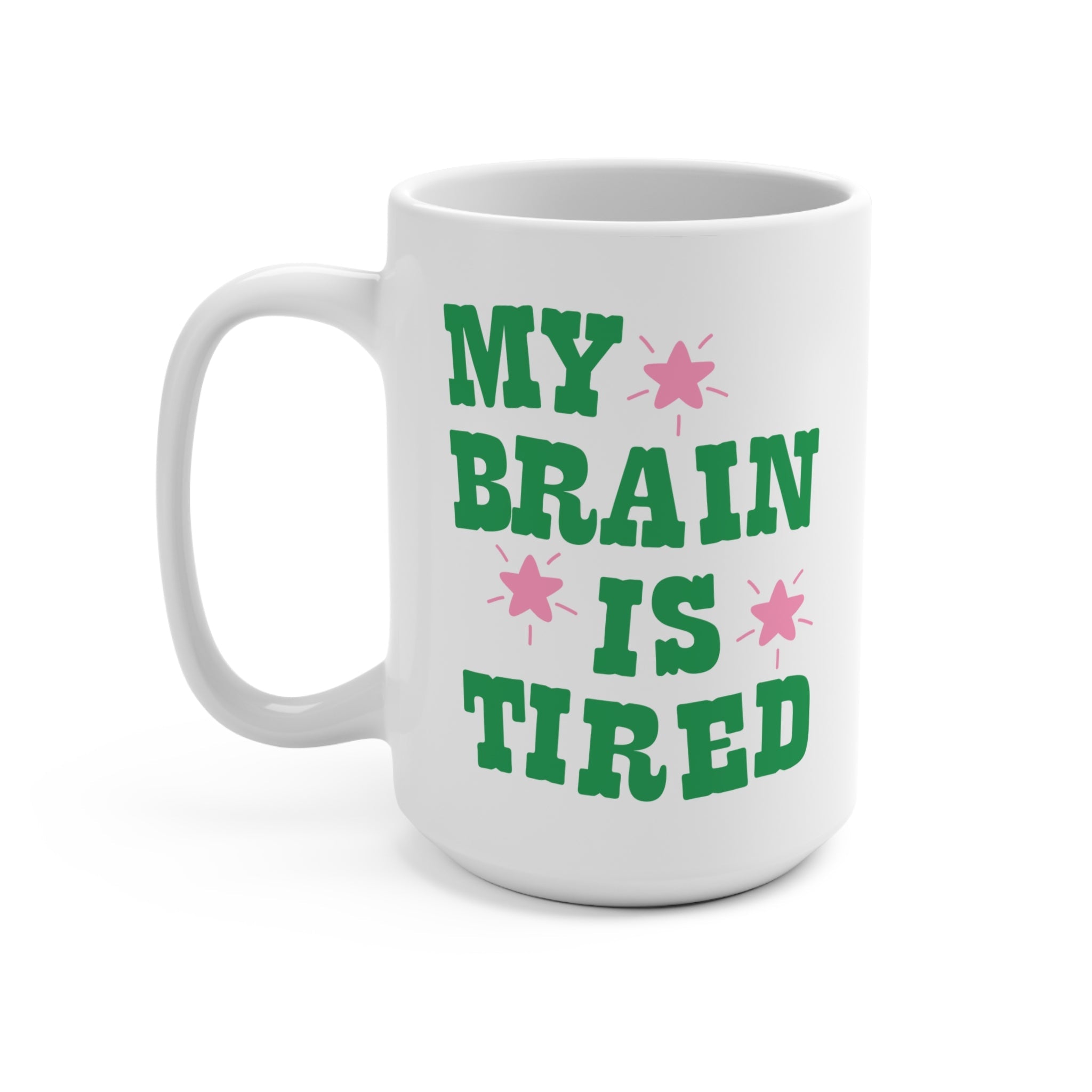 Funny Western Aesthetic Coffee Mug with Stars: My Brain is Tired, Gift for Tired New Mom, Grad Student, Colorful and Fun Retro Aesthetic Mug - Opal and June