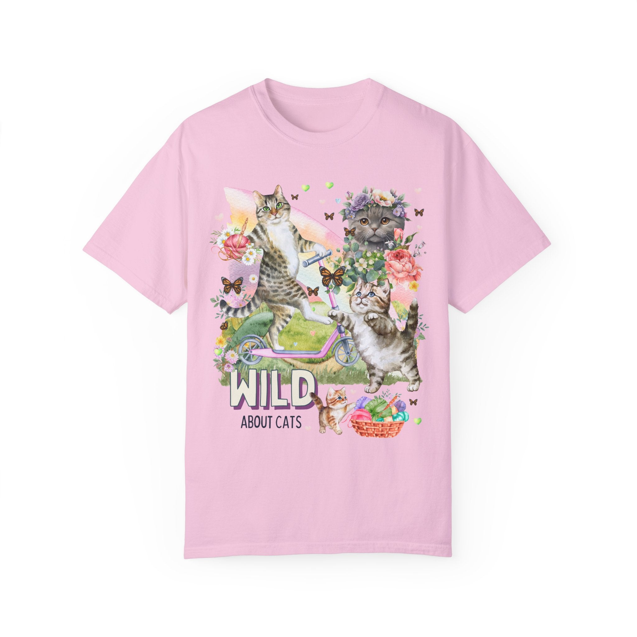 Funny Whimsigoth Cat Lover Shirt with Flowers: Wild About Cats | Chaotically Charming Shirt for Cat Mom or Cat Dad, Kitschy 90s Style Cat T - Opal and June