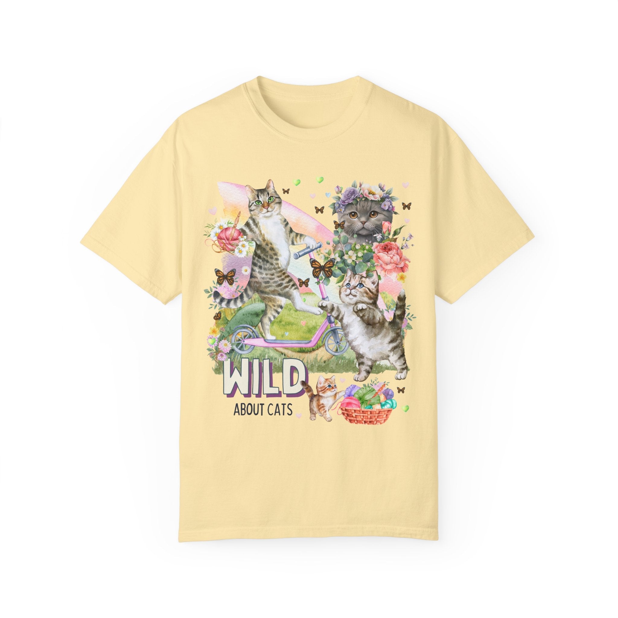 Funny Whimsigoth Cat Lover Shirt with Flowers: Wild About Cats | Chaotically Charming Shirt for Cat Mom or Cat Dad, Kitschy 90s Style Cat T - Opal and June