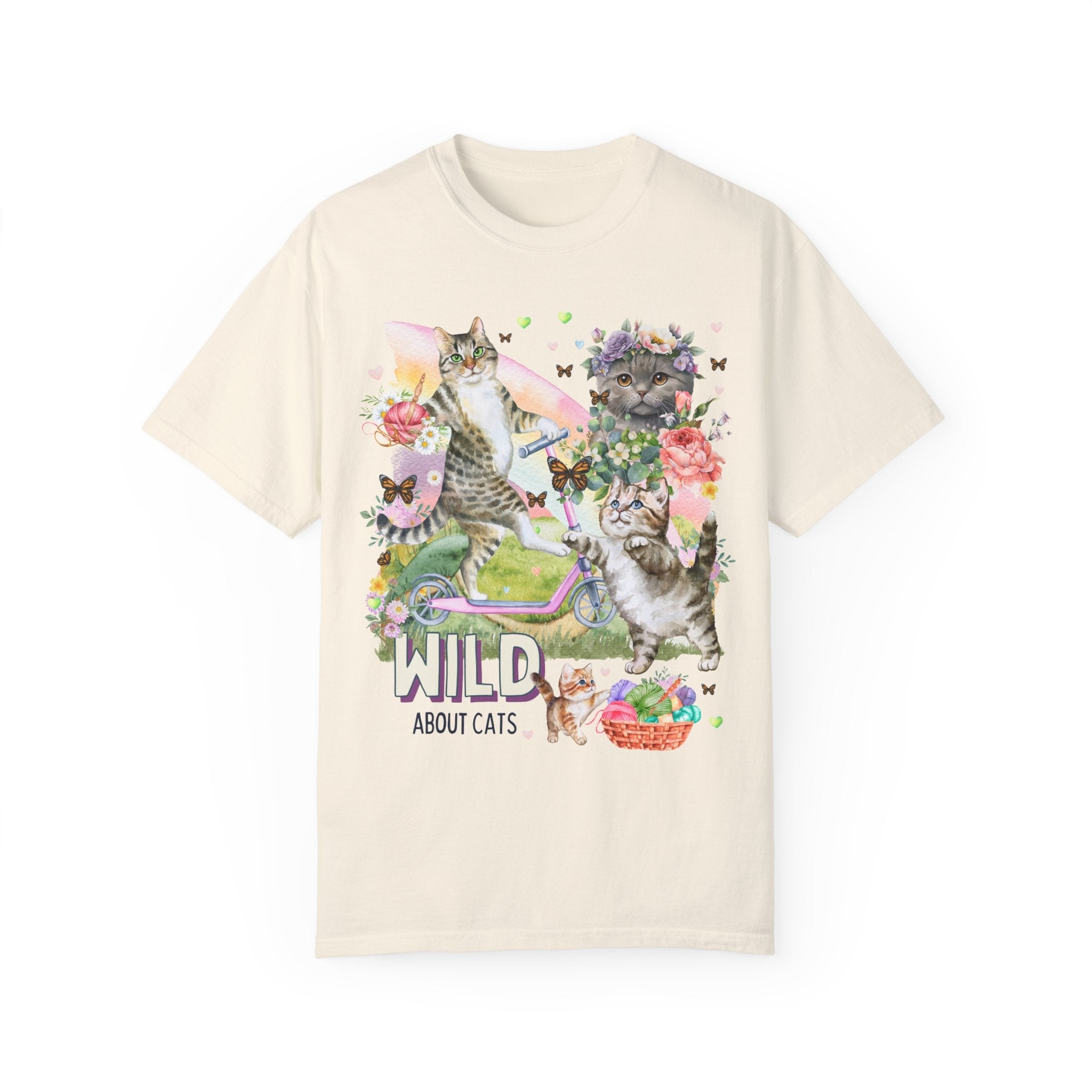 Funny Whimsigoth Cat Lover Shirt with Flowers: Wild About Cats | Chaotically Charming Shirt for Cat Mom or Cat Dad, Kitschy 90s Style Cat T - Opal and June