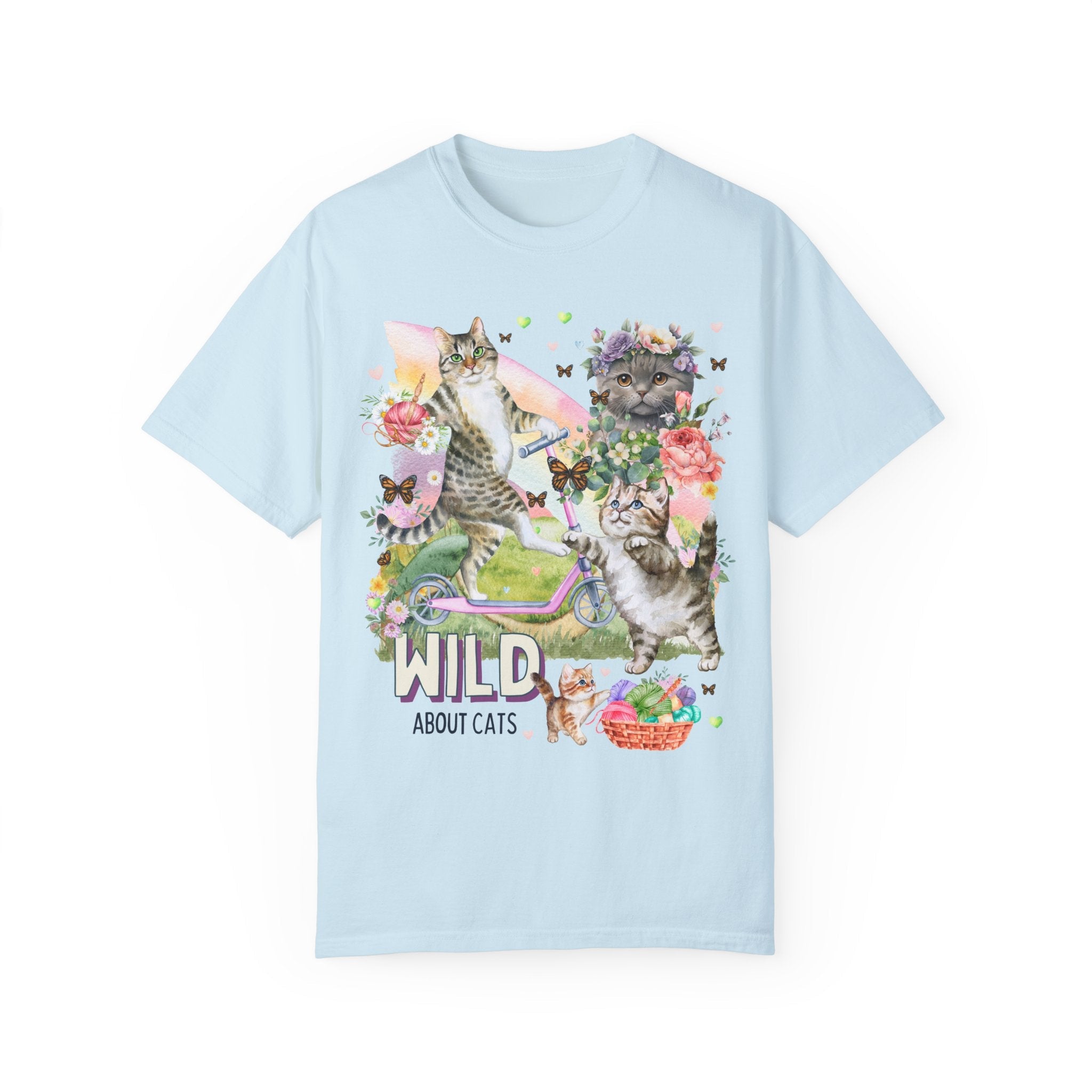 Funny Whimsigoth Cat Lover Shirt with Flowers: Wild About Cats | Chaotically Charming Shirt for Cat Mom or Cat Dad, Kitschy 90s Style Cat T - Opal and June