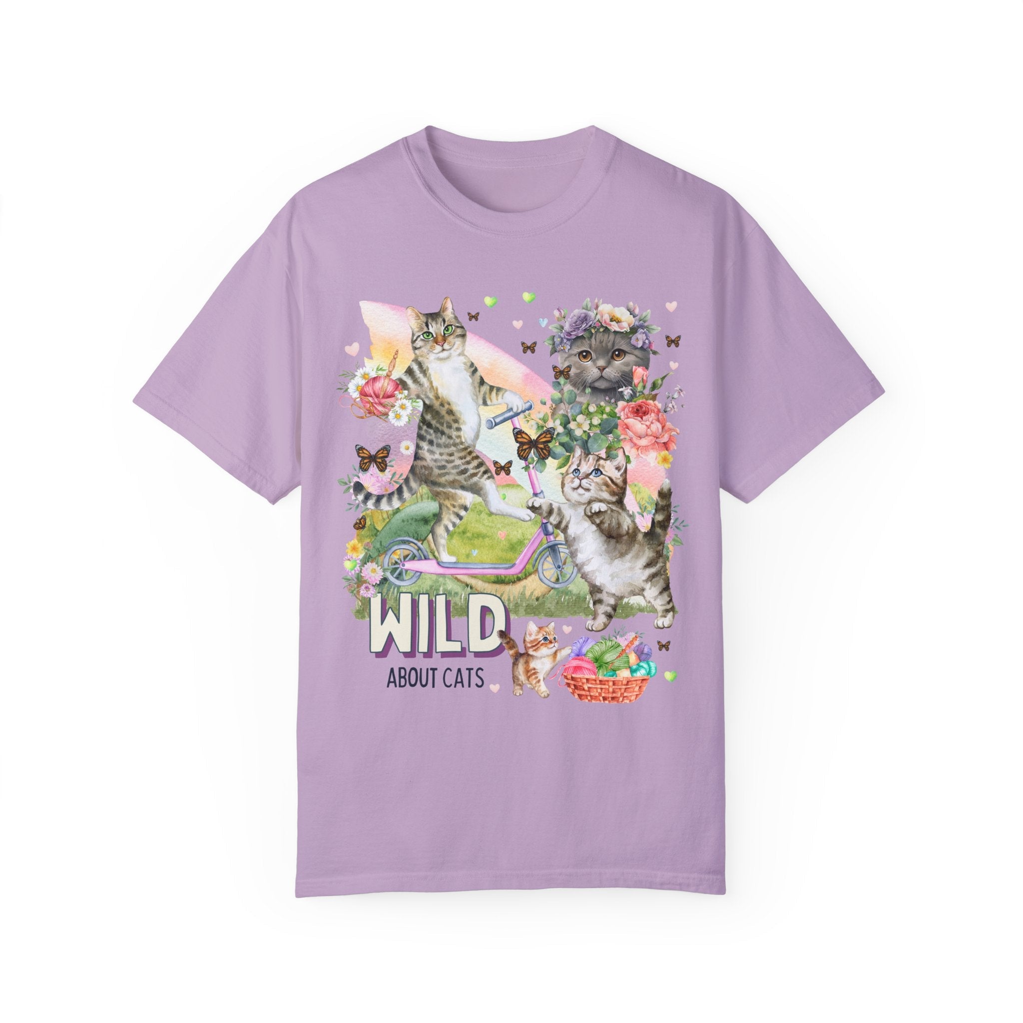 Funny Whimsigoth Cat Lover Shirt with Flowers: Wild About Cats | Chaotically Charming Shirt for Cat Mom or Cat Dad, Kitschy 90s Style Cat T - Opal and June