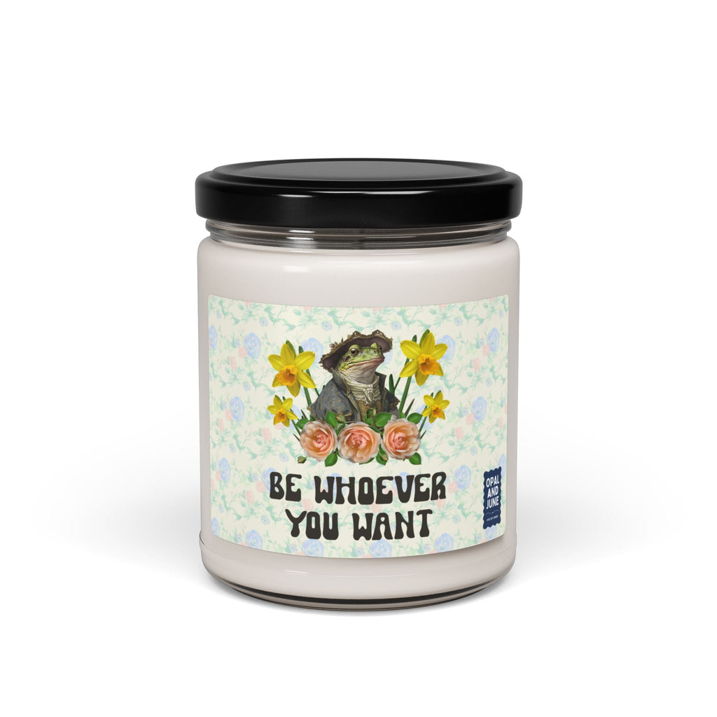 Funny Whimsigoth Frog Lover Candle with Flowers: Be Whoever You Want, Funny Animal Candle with Positive Affirmation, Cute and Weird Candle - Opal and June