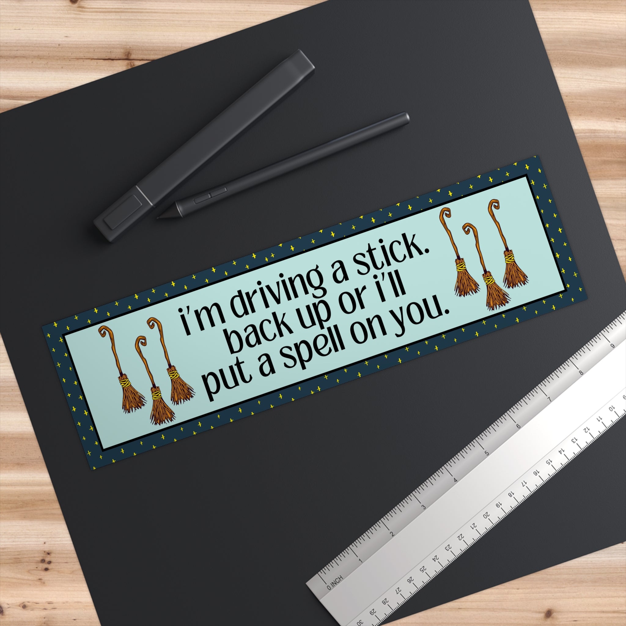 Funny Witchy Bumper Sticker for Friend Who Loves Spells and Drives a Stick Shift, New Driver Gift with Witchy Vibes and Stars, 16th Birthday - Opal and June