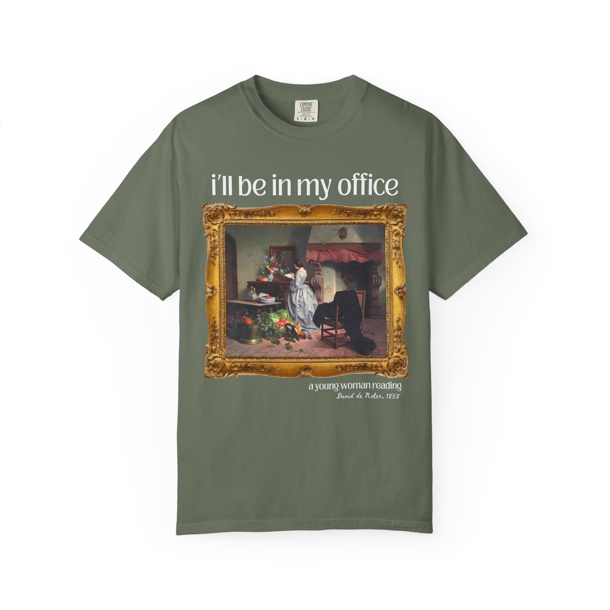 Gardening Art History Tee Shirt: I'll Be In My Office, Boho Flower Farmer T-Shirt, Young Woman Reading by David de Noter, 19th Century Art - Opal and June