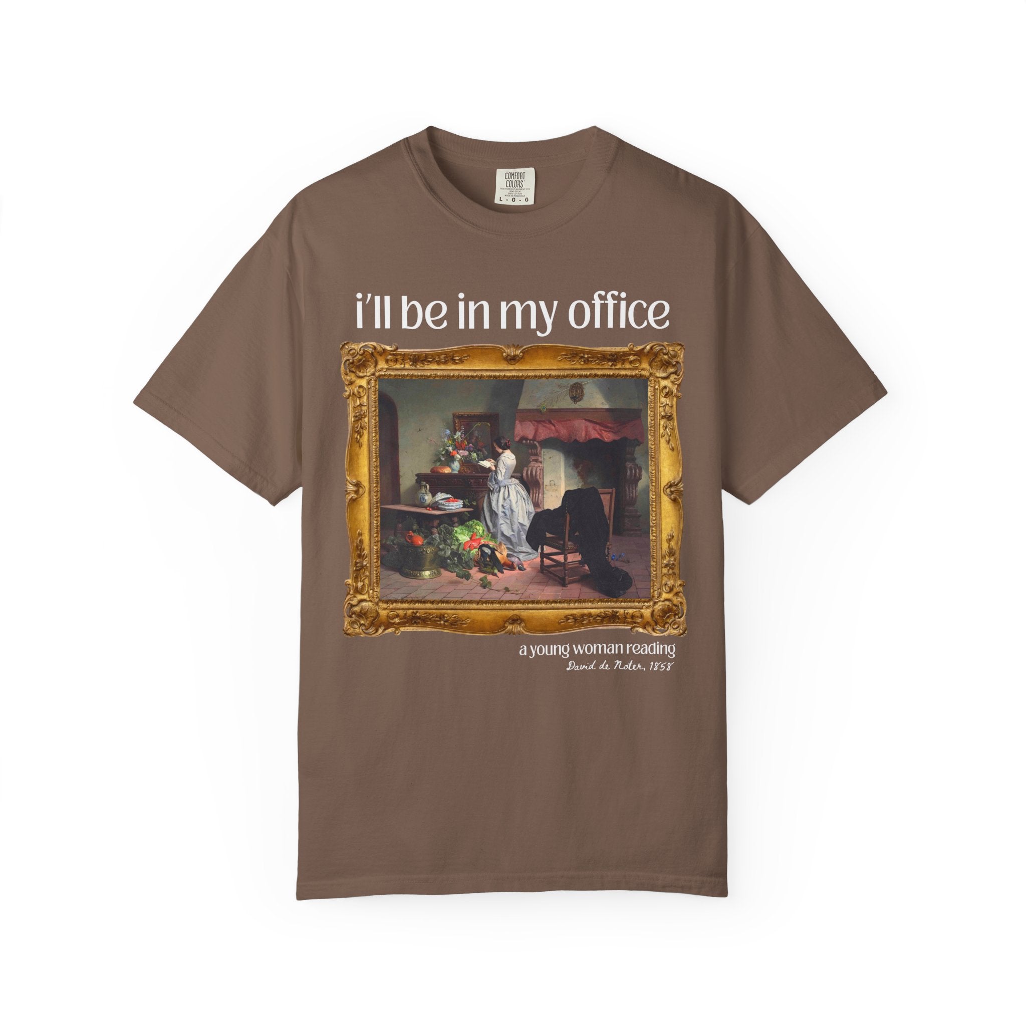 Gardening Art History Tee Shirt: I'll Be In My Office, Boho Flower Farmer T-Shirt, Young Woman Reading by David de Noter, 19th Century Art - Opal and June
