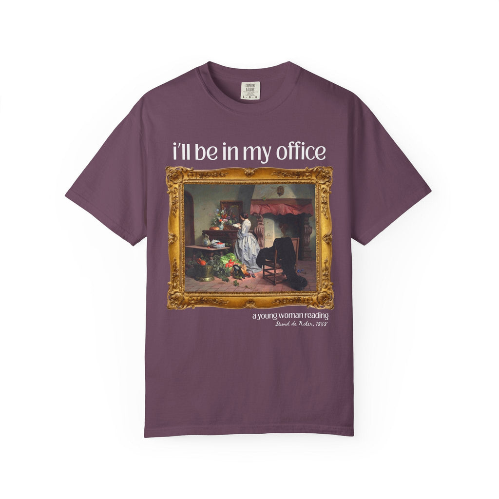 Gardening Art History Tee Shirt: I'll Be In My Office, Boho Flower Farmer T-Shirt, Young Woman Reading by David de Noter, 19th Century Art - Opal and June