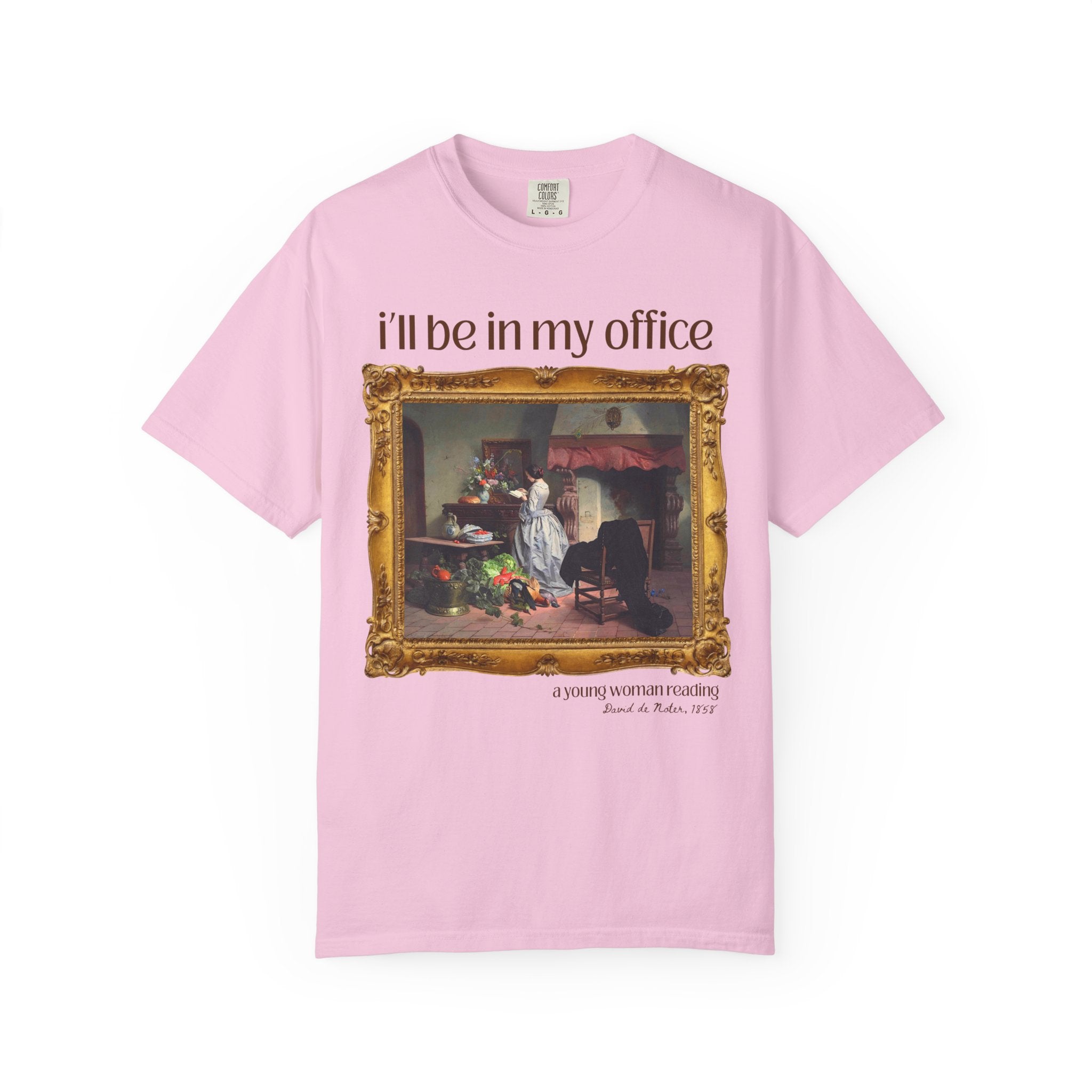 Gardening Art History Tee Shirt: I'll Be In My Office, Boho Flower Farmer T-Shirt, Young Woman Reading by David de Noter, 19th Century Art - Opal and June