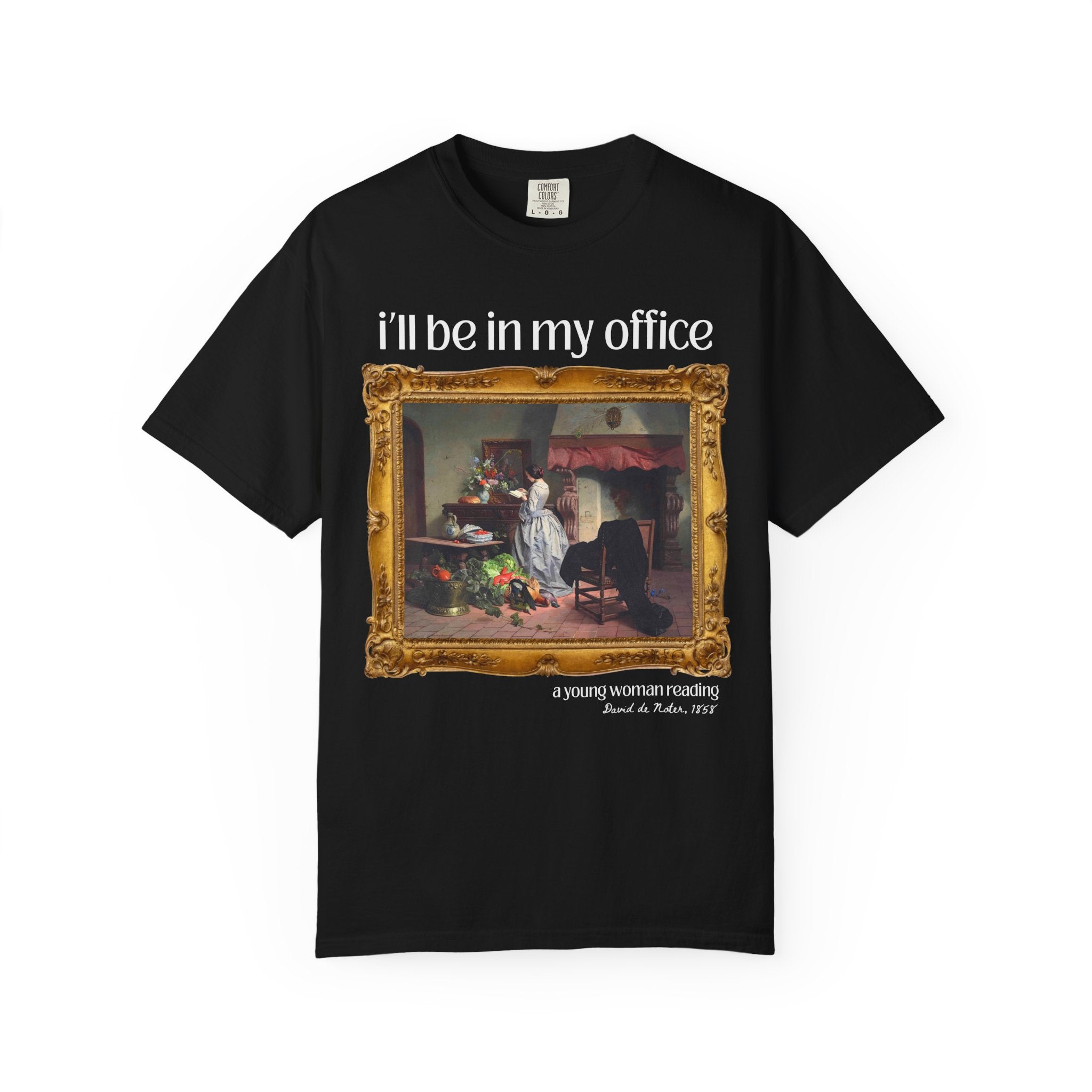 Gardening Art History Tee Shirt: I'll Be In My Office, Boho Flower Farmer T-Shirt, Young Woman Reading by David de Noter, 19th Century Art - Opal and June