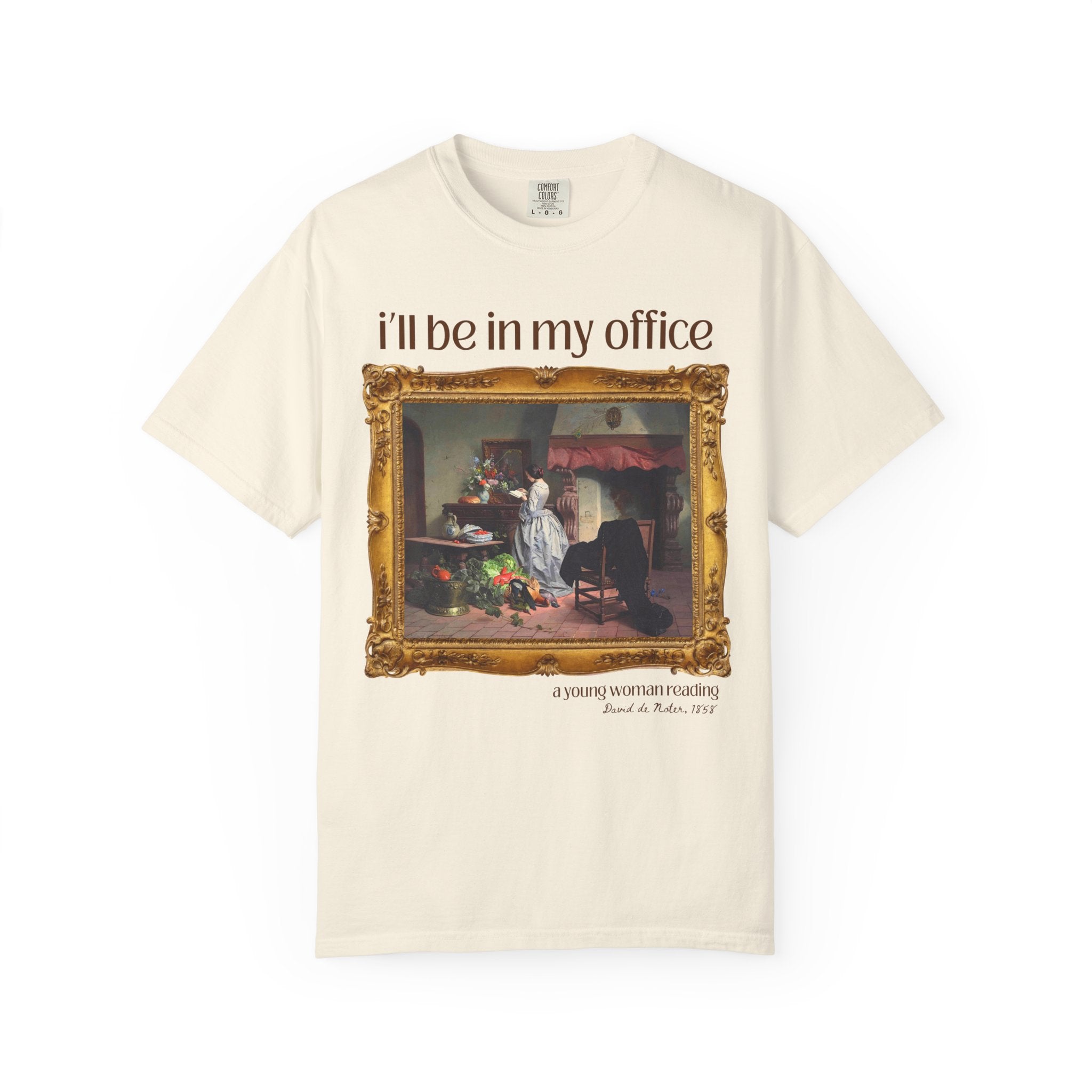 Gardening Art History Tee Shirt: I'll Be In My Office, Boho Flower Farmer T-Shirt, Young Woman Reading by David de Noter, 19th Century Art - Opal and June