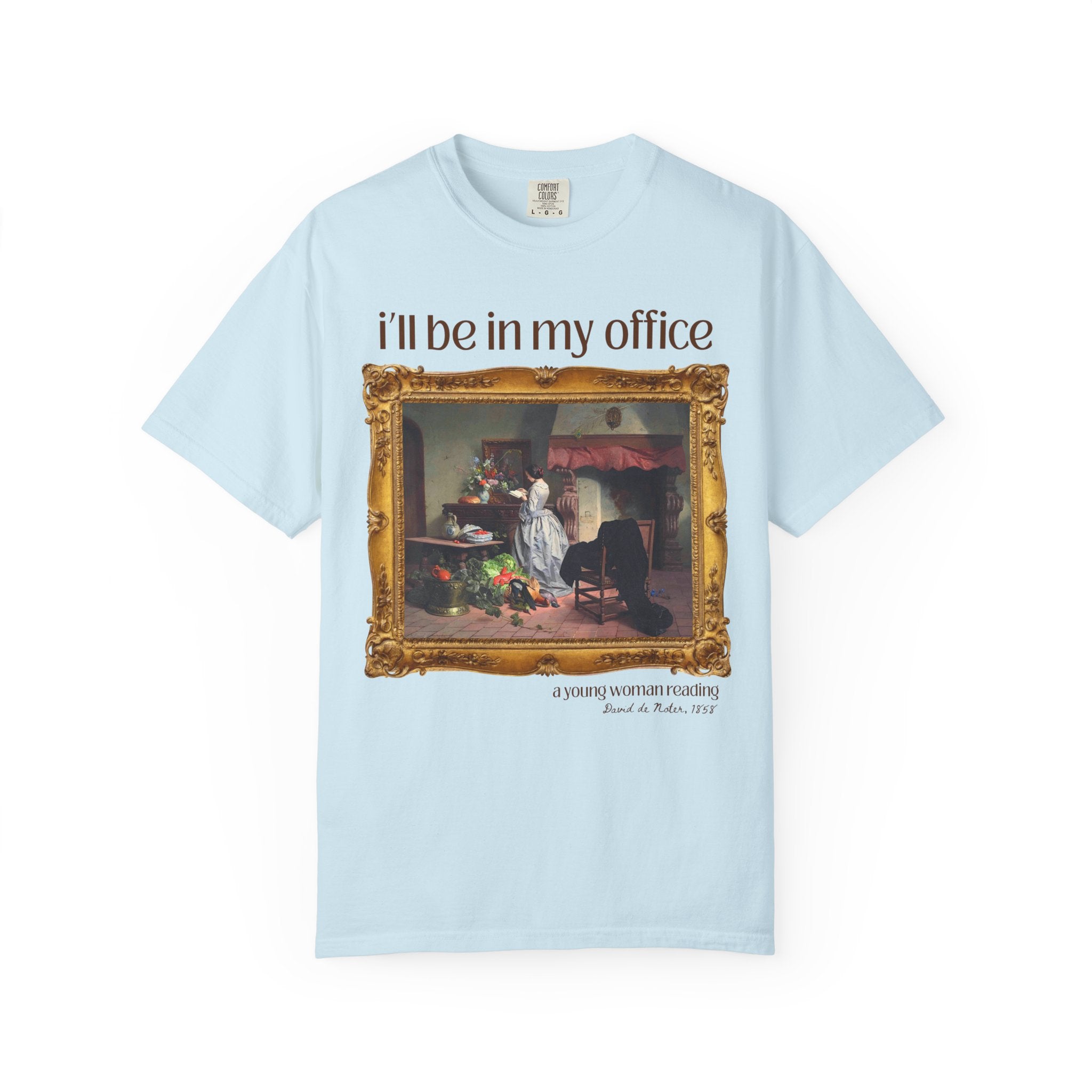 Gardening Art History Tee Shirt: I'll Be In My Office, Boho Flower Farmer T-Shirt, Young Woman Reading by David de Noter, 19th Century Art - Opal and June