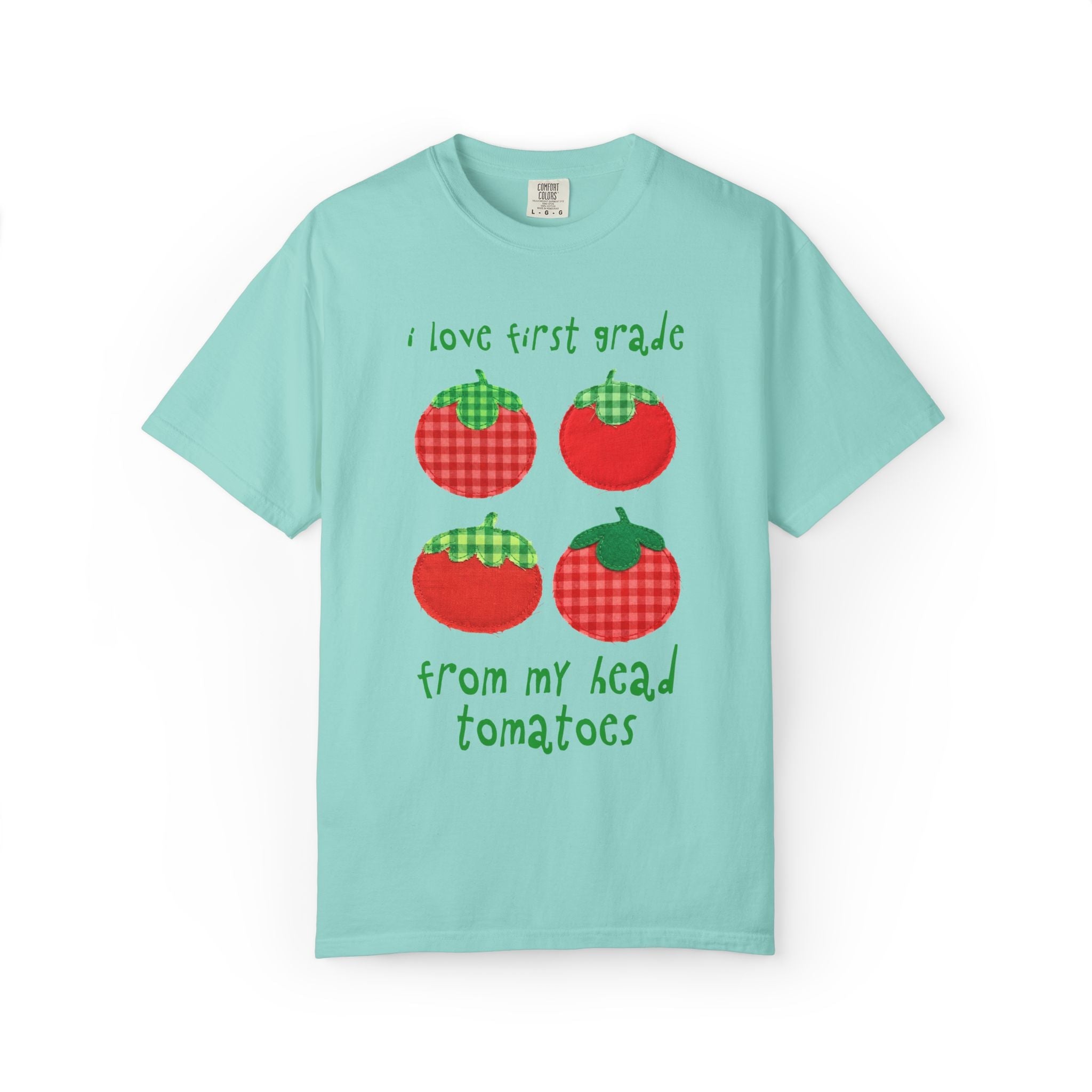 Gardening First Grade Teacher Tee Shirt: I Love First Grade from My Head Tomatoes, Cute Vegetable Gardener, Tomato Lover, Back to School - Opal and June