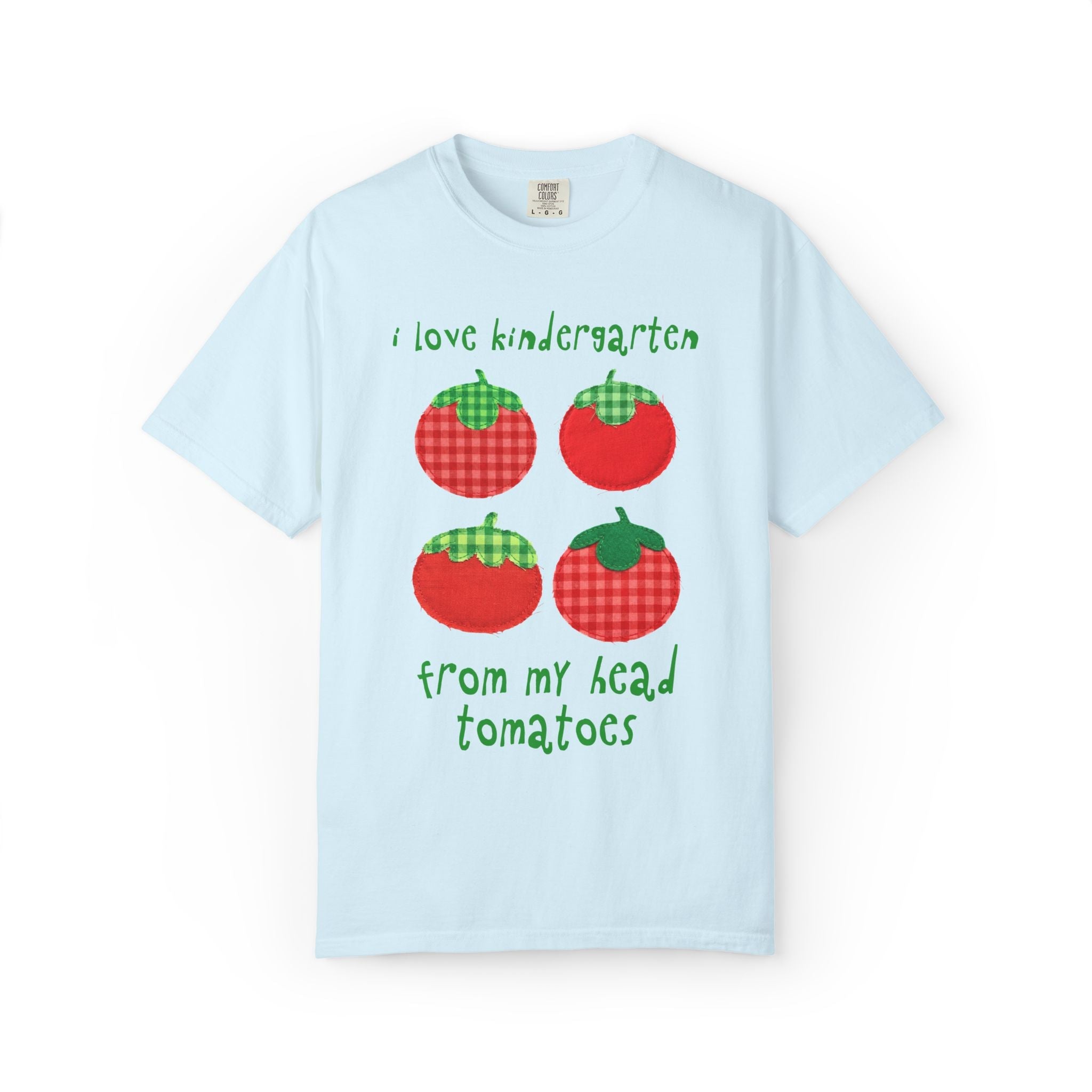 Gardening Kindergarten Teacher Tee Shirt: I Love Kindergarten from My Head Tomatoes, Cute Vegetable Gardener, Tomato Lover, Back to School - Opal and June