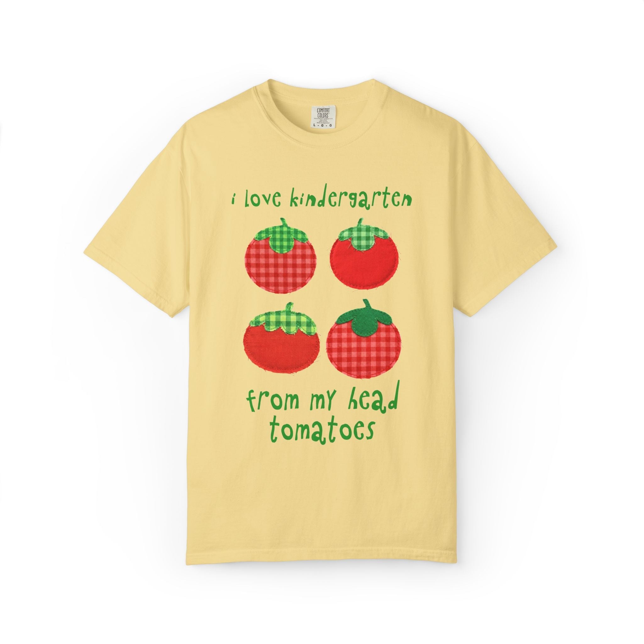 Gardening Kindergarten Teacher Tee Shirt: I Love Kindergarten from My Head Tomatoes, Cute Vegetable Gardener, Tomato Lover, Back to School - Opal and June