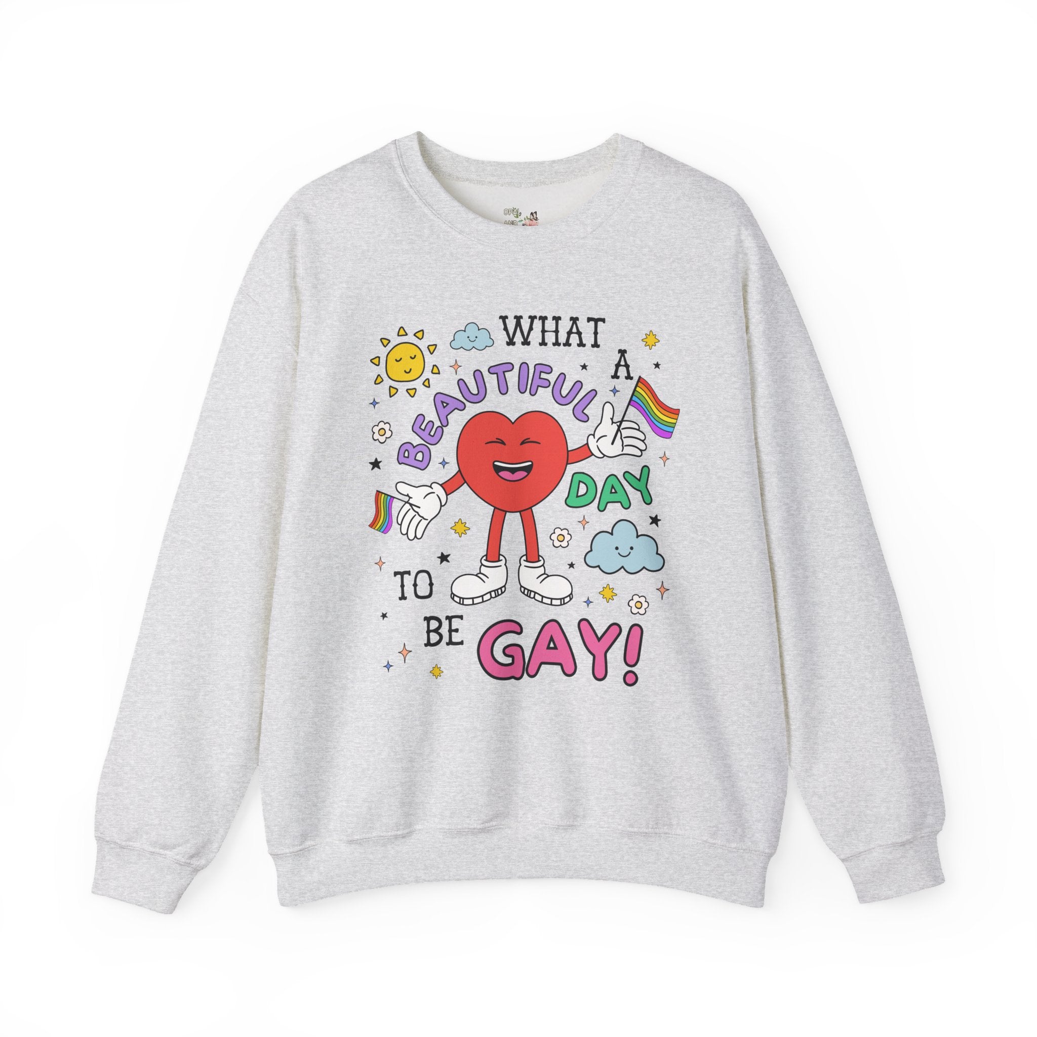 Gay Pride Retro Aesthetic Sweatshirt with Heart: What a Beautiful Day to Be Gay!, Funny Saying Nineties Throwback Equal Rights, Gay Rights - Opal and June