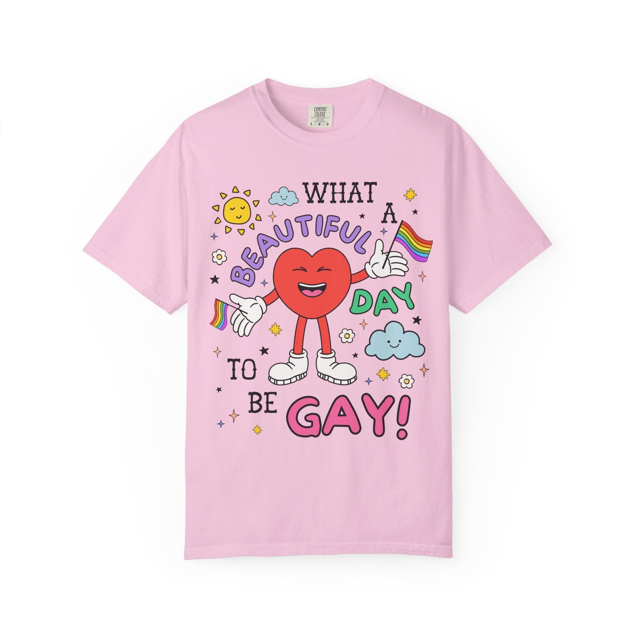 Gay Pride Retro Aesthetic T-Shirt with Heart: What a Beautiful Day to Be Gay!, Funny Saying Nineties Throwback Equal Rights Tee, Gay Rights - Opal and June