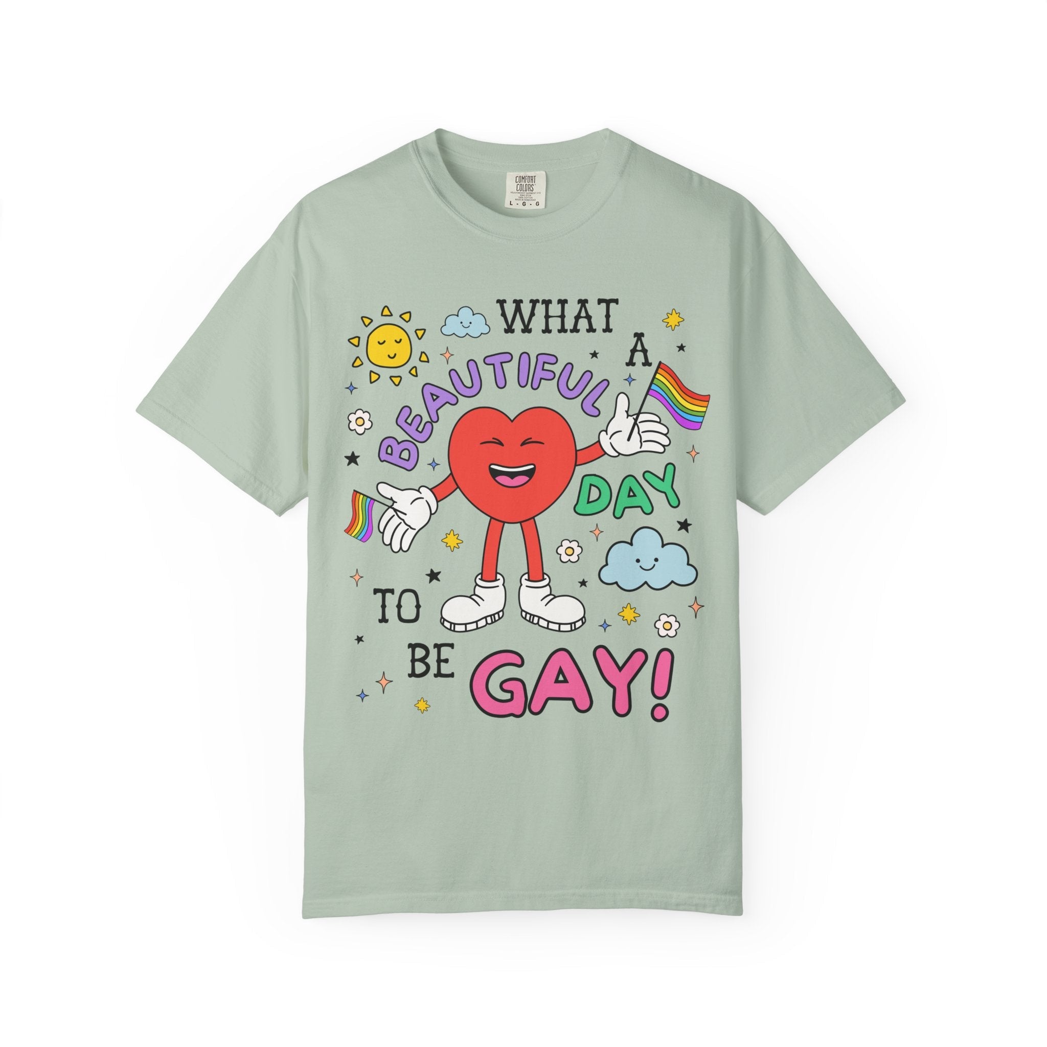 Gay Pride Retro Aesthetic T-Shirt with Heart: What a Beautiful Day to Be Gay!, Funny Saying Nineties Throwback Equal Rights Tee, Gay Rights - Opal and June