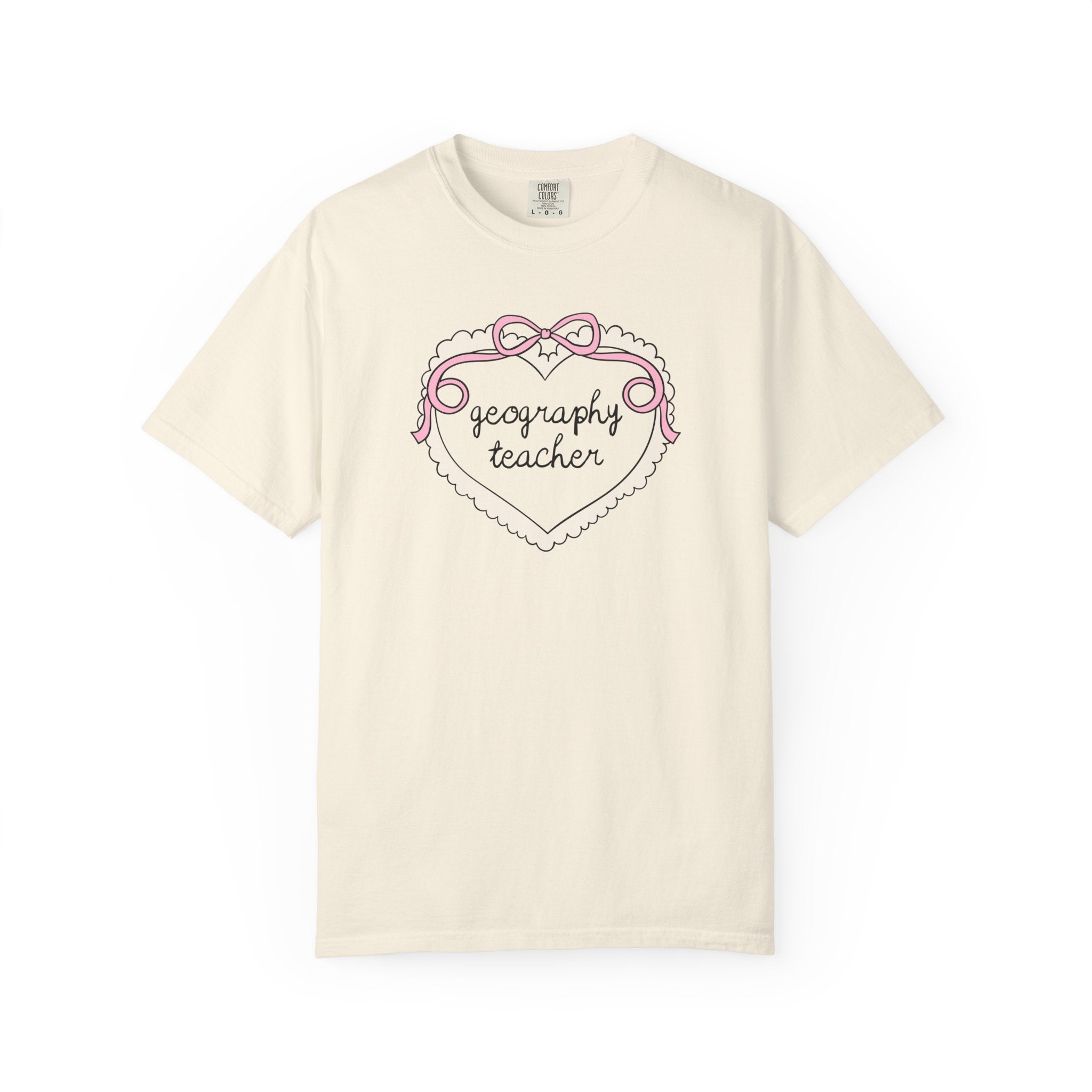 Geography Teacher Tee Shirt, Social Studies Teacher, Cute Retro Aesthetic Heart Tee with Ribbon, Matching Teacher Tee, Teacher Appreciation - Opal and June