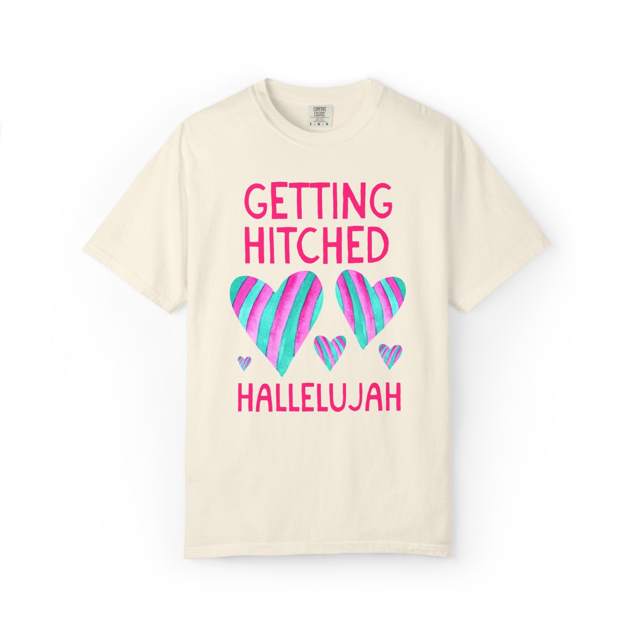 Getting Hitched and Getting Drunk Hallelujah Bachelorette Party T-Shirt, Funny Dopamine Maximalist Bridal Party Tee, Cute Kitcshy Wedding - Opal and June