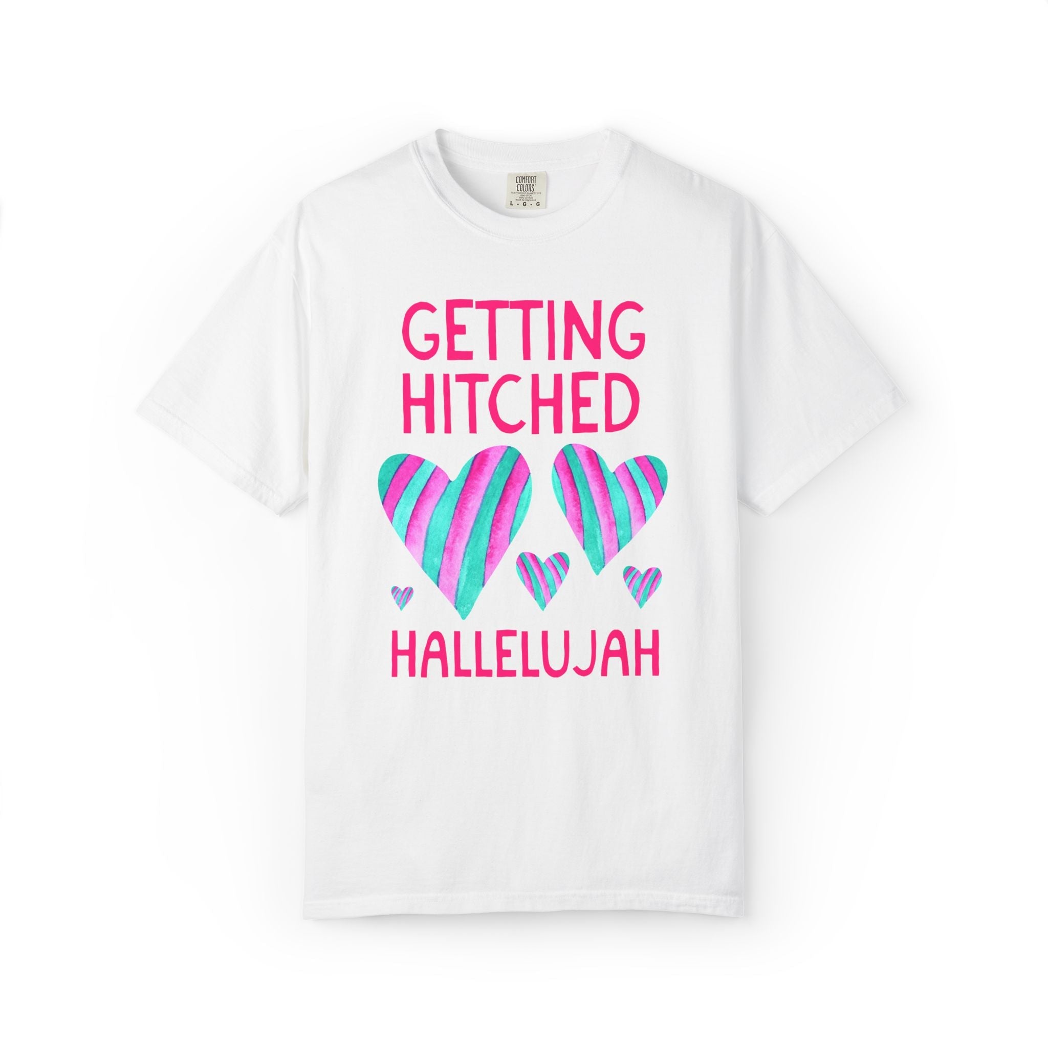 Getting Hitched and Getting Drunk Hallelujah Bachelorette Party T-Shirt, Funny Dopamine Maximalist Bridal Party Tee, Cute Kitcshy Wedding - Opal and June