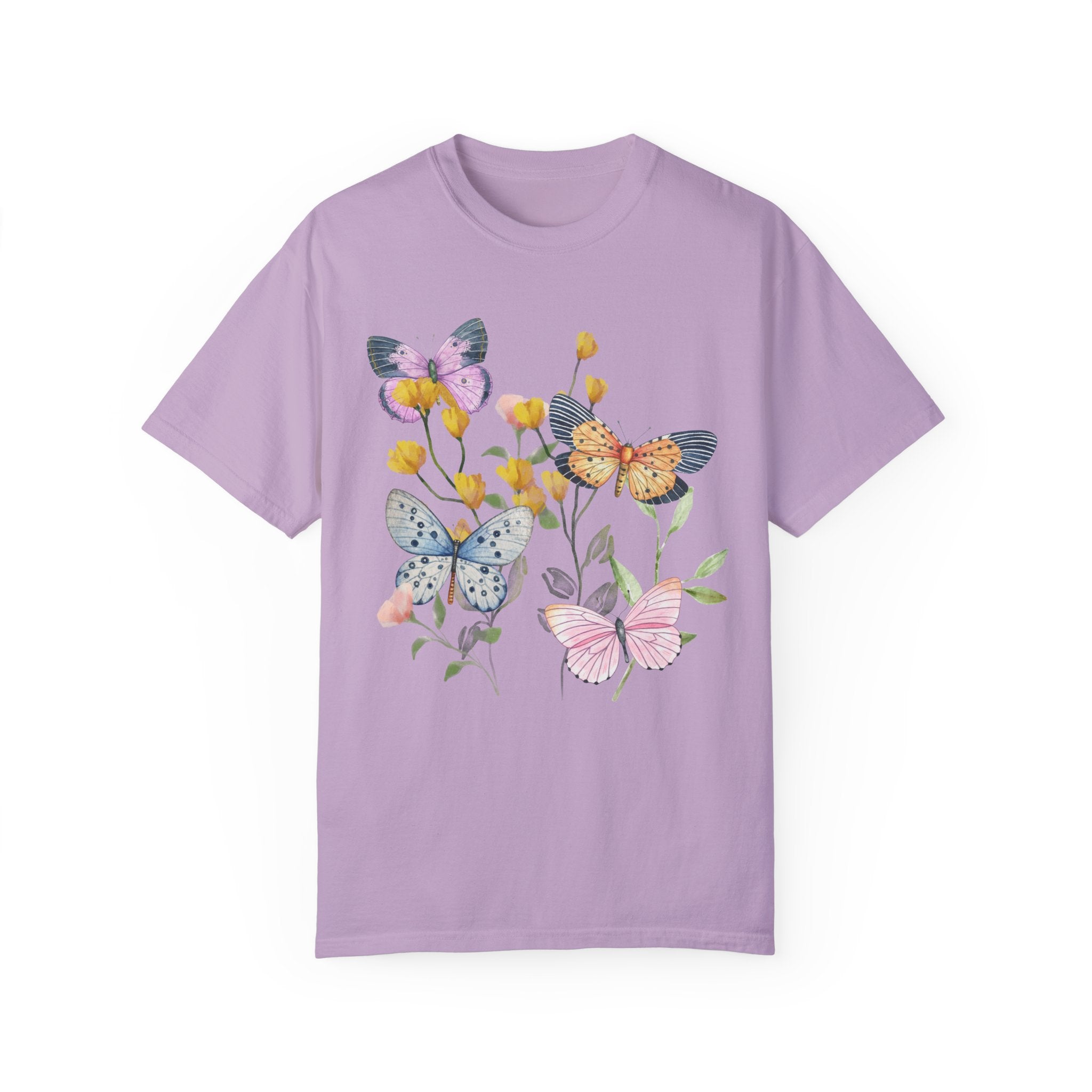 Gift for Butterfly Lover: Whimsical Vintage Botanical Tee Shirt with Butterflies | Spring Floral Shirt, Kitschy Grandma Style T with Flowers - Opal and June