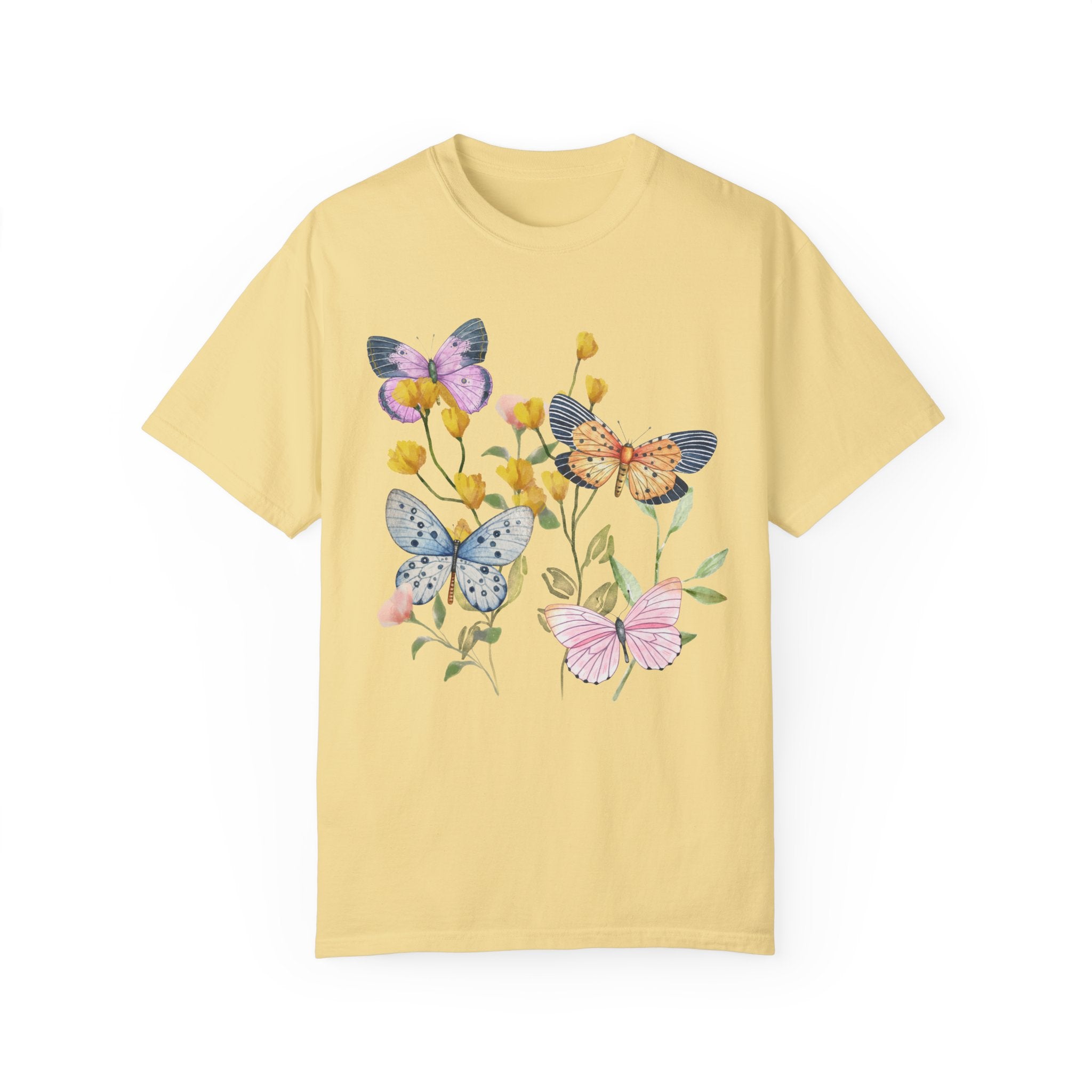 Gift for Butterfly Lover: Whimsical Vintage Botanical Tee Shirt with Butterflies | Spring Floral Shirt, Kitschy Grandma Style T with Flowers - Opal and June