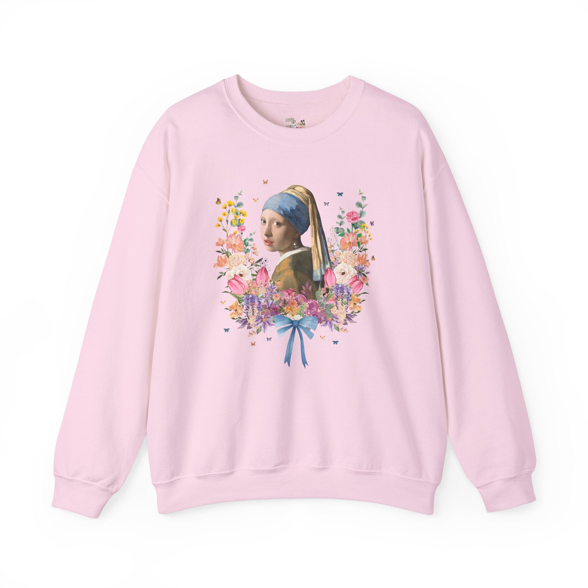 Girl with a Pearl Earring, Johannes Vermeer, Floral Collage with Butterflies, Boho Art History Sweatshirt, Famous Painting, Goblincore Gift - Opal and June