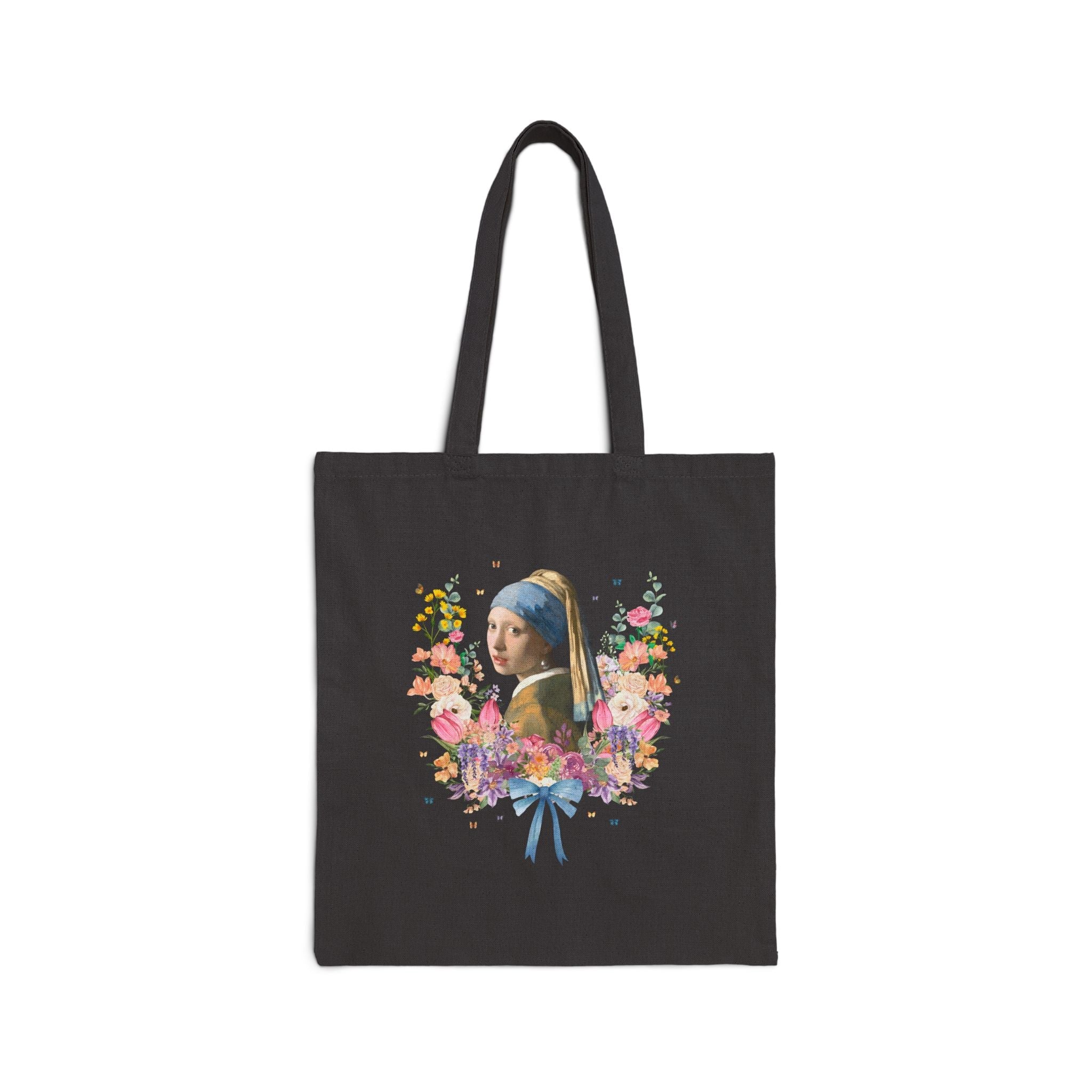 Girl with a Pearl Earring, Johannes Vermeer, Floral Collage with Butterflies, Boho Art History Tote Bag, Famous Painting, Goblincore Gift - Opal and June