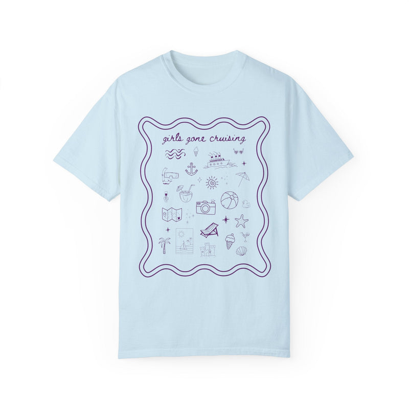 Girls Gone Cruising Y2K Aesthetic Doodle Line Art Tee Shirt, Cute Matching Shirts for Cruise with Friends, Girls Mother Daughter Trip - Opal and June