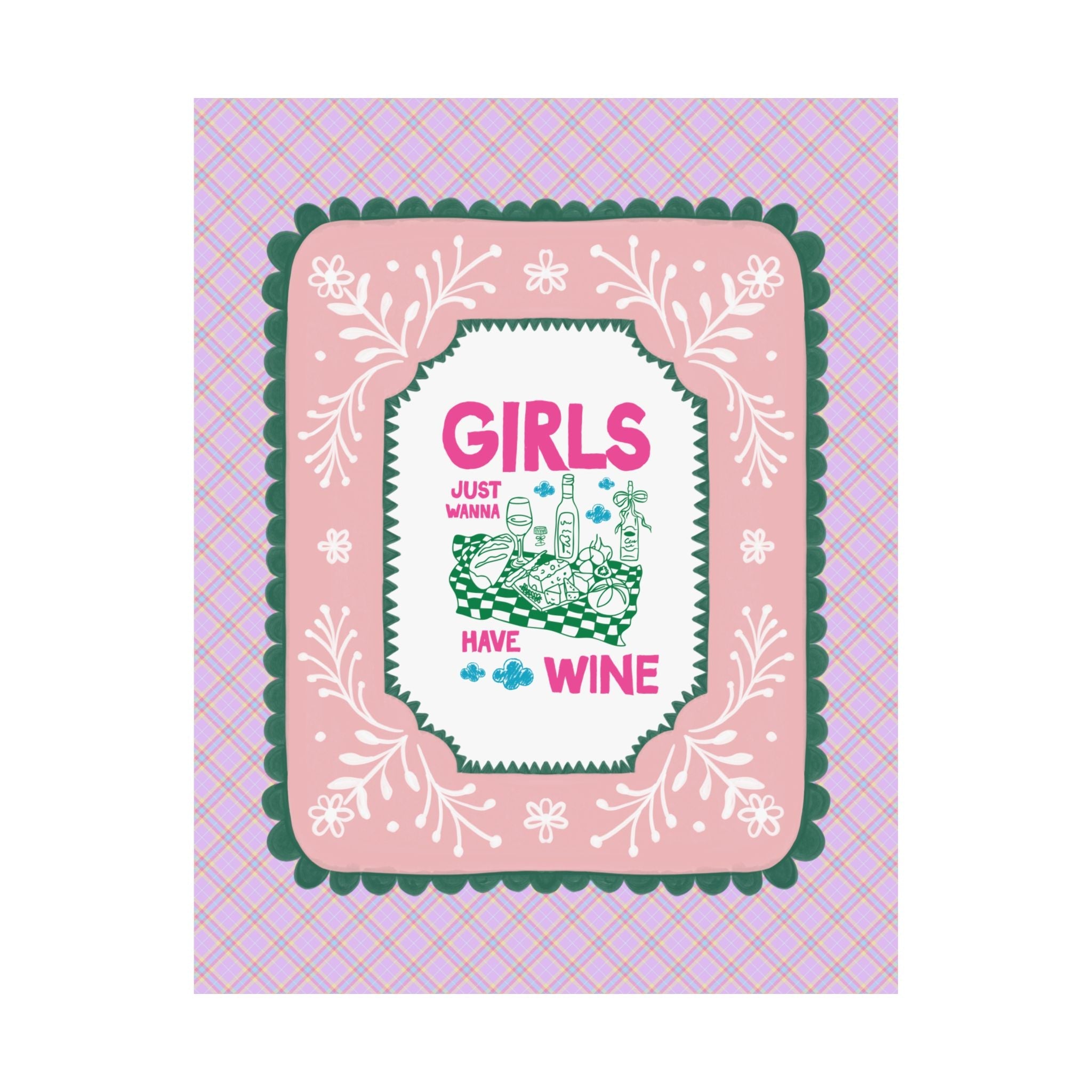 Girls Just Wanna Have Wine Drinking Poster Print for First Apartment, Funny Saying Decor for Kitchen or Living Room, Funny Friend Gift - Opal and June