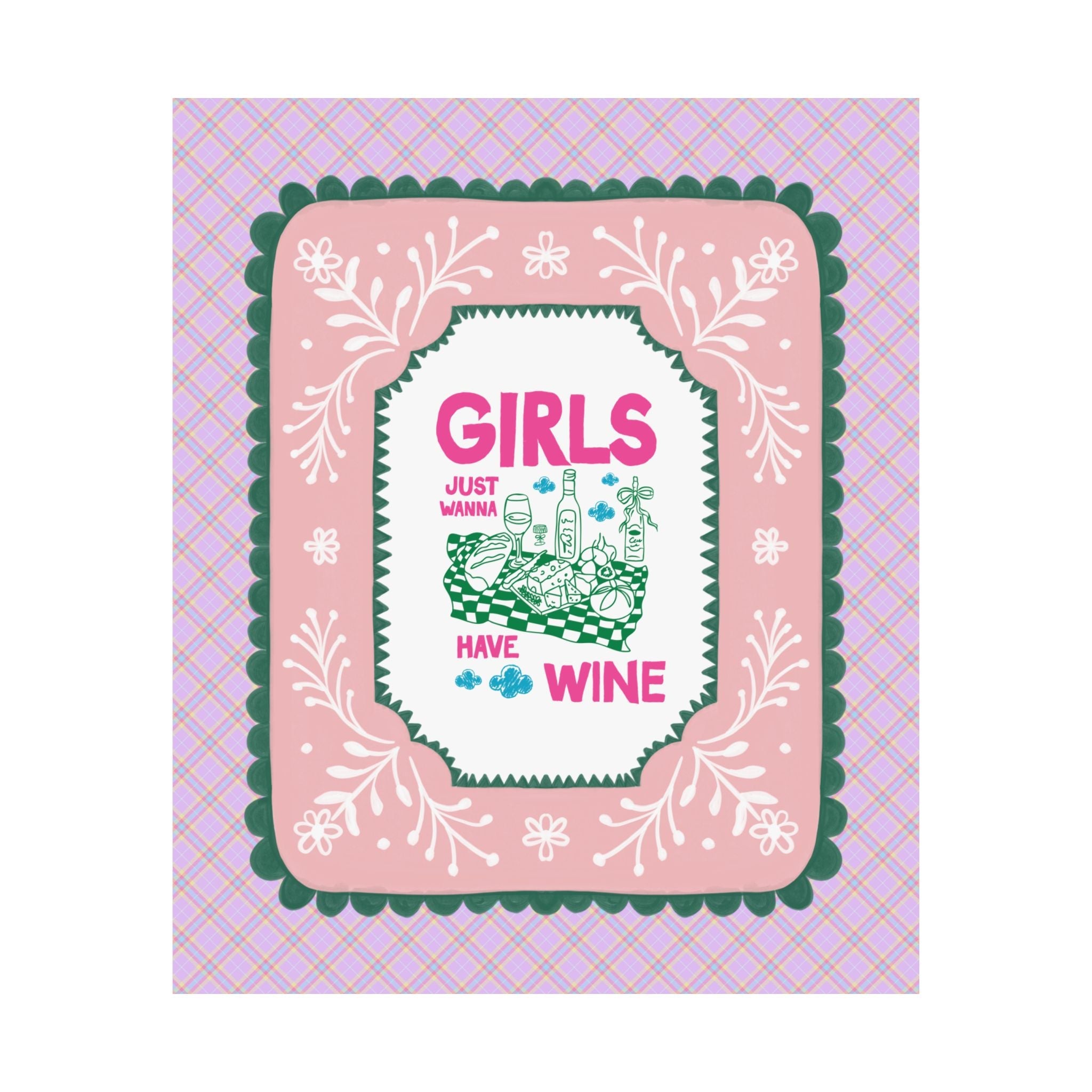 Girls Just Wanna Have Wine Drinking Poster Print for First Apartment, Funny Saying Decor for Kitchen or Living Room, Funny Friend Gift - Opal and June