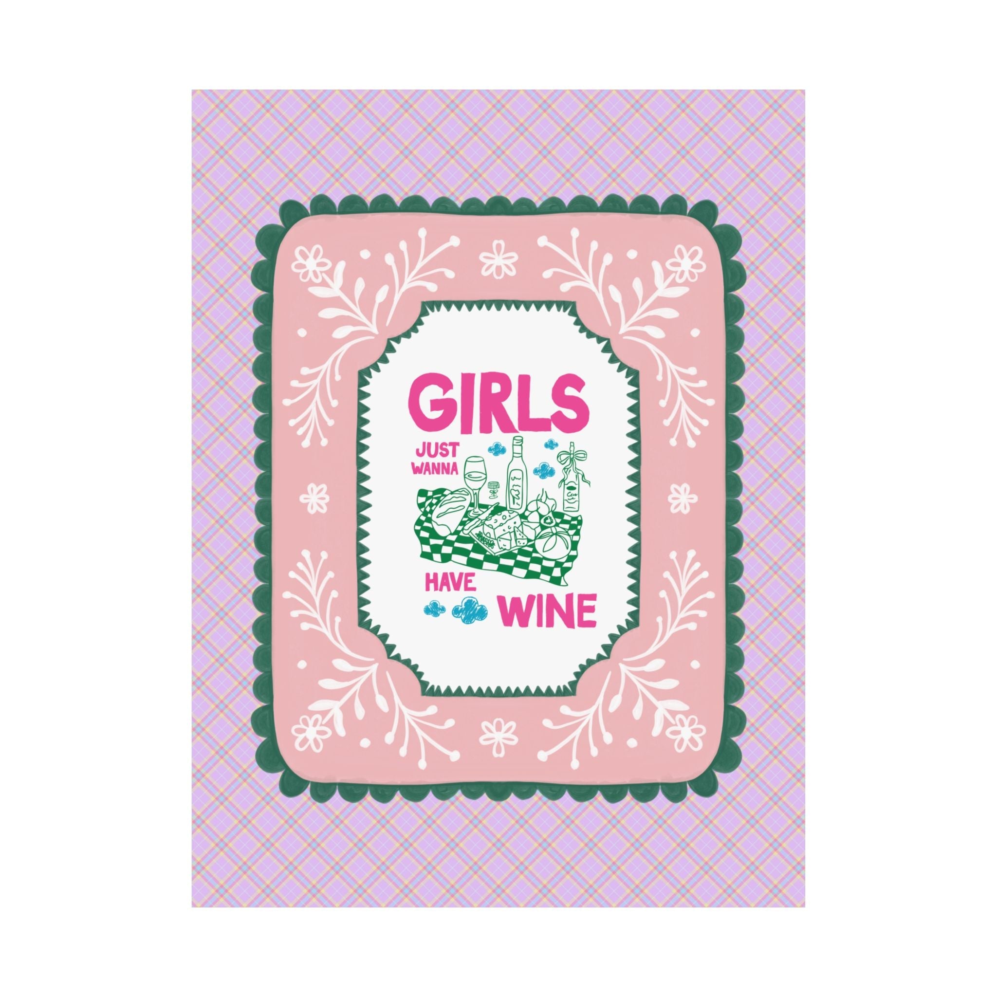 Girls Just Wanna Have Wine Drinking Poster Print for First Apartment, Funny Saying Decor for Kitchen or Living Room, Funny Friend Gift - Opal and June