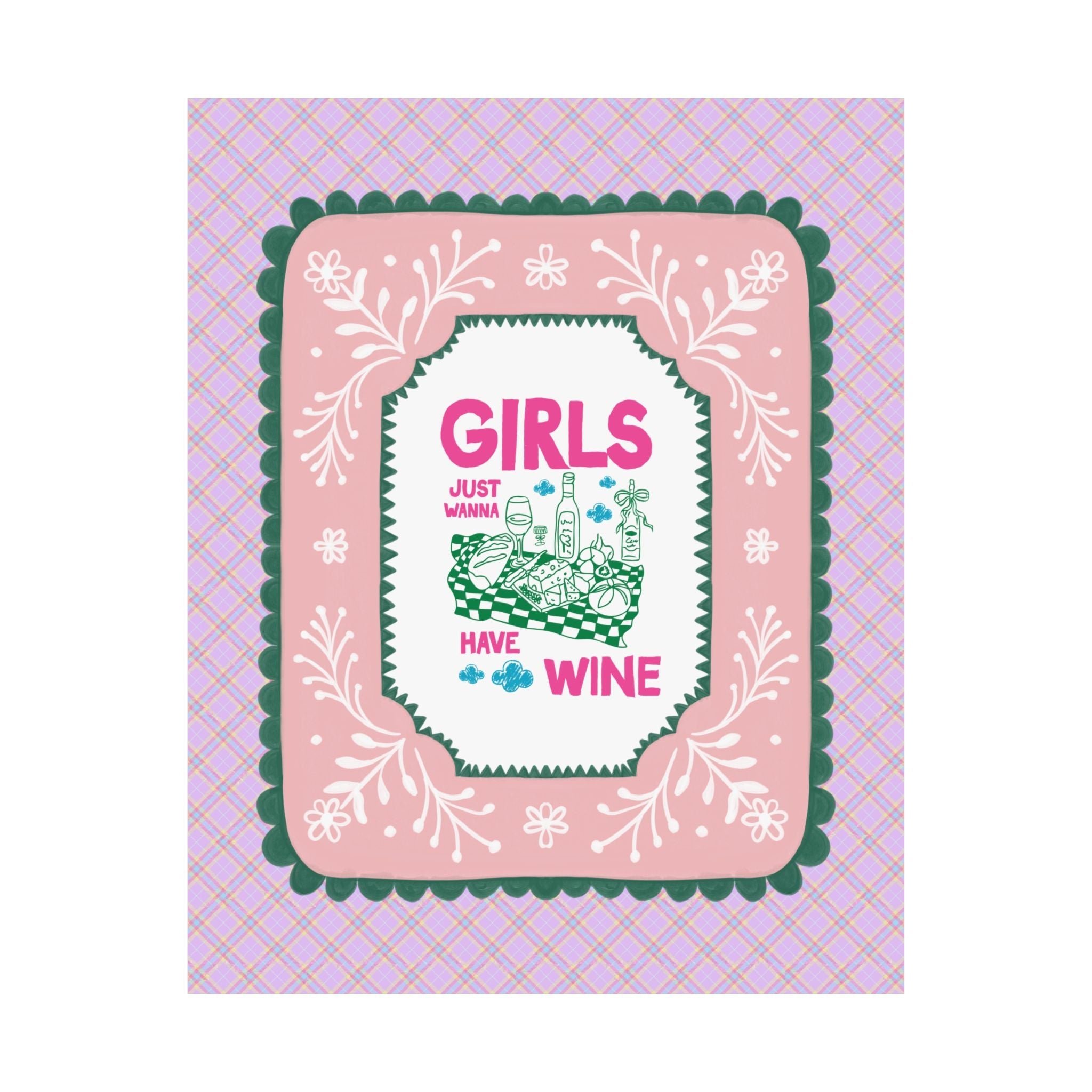 Girls Just Wanna Have Wine Drinking Poster Print for First Apartment, Funny Saying Decor for Kitchen or Living Room, Funny Friend Gift - Opal and June