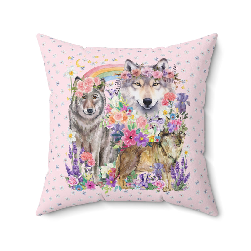 Goblincore Wolf Pillow for Friend Who Loves Wolves and Flowers: Funny Watercolor Wolves, Colorful Forestcore 90s Throwback, Silly Unhinged - Opal and June