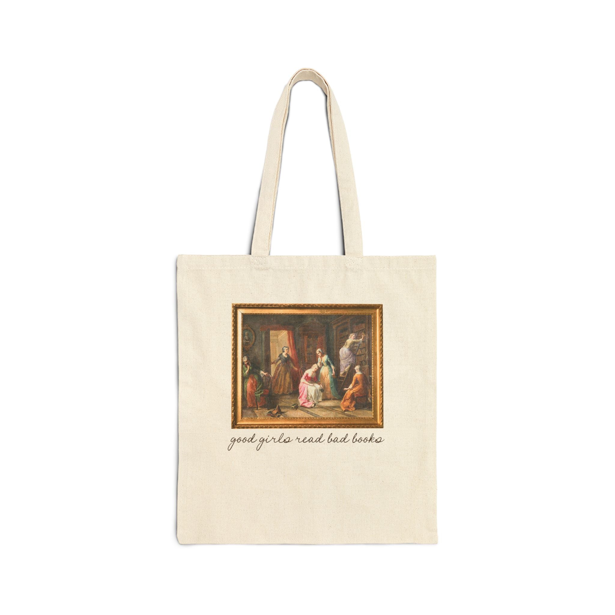 Good Girls Read Bad Books: Funny Art History Bookish Tote Bag for Book Lover or Romance Reader, Silly Romantasy Bookworm Gift for Librarian - Opal and June