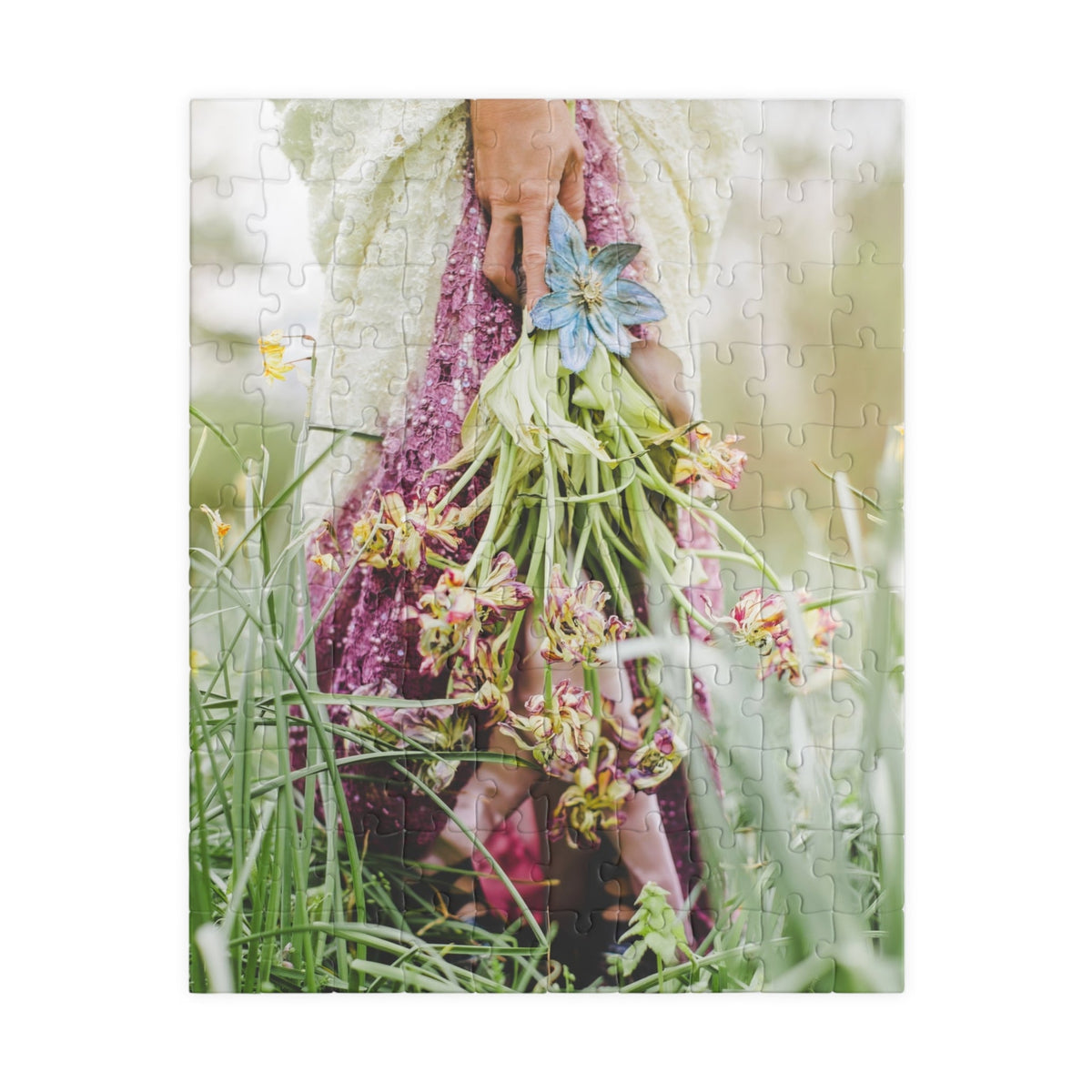 Gothic Tulip Puzzle: Spring Goblincore Original Photograph of Woman Holding Dried Tulip Flowers, Nostalgic Vintage Aesthetic Flower Puzzle - Opal and June