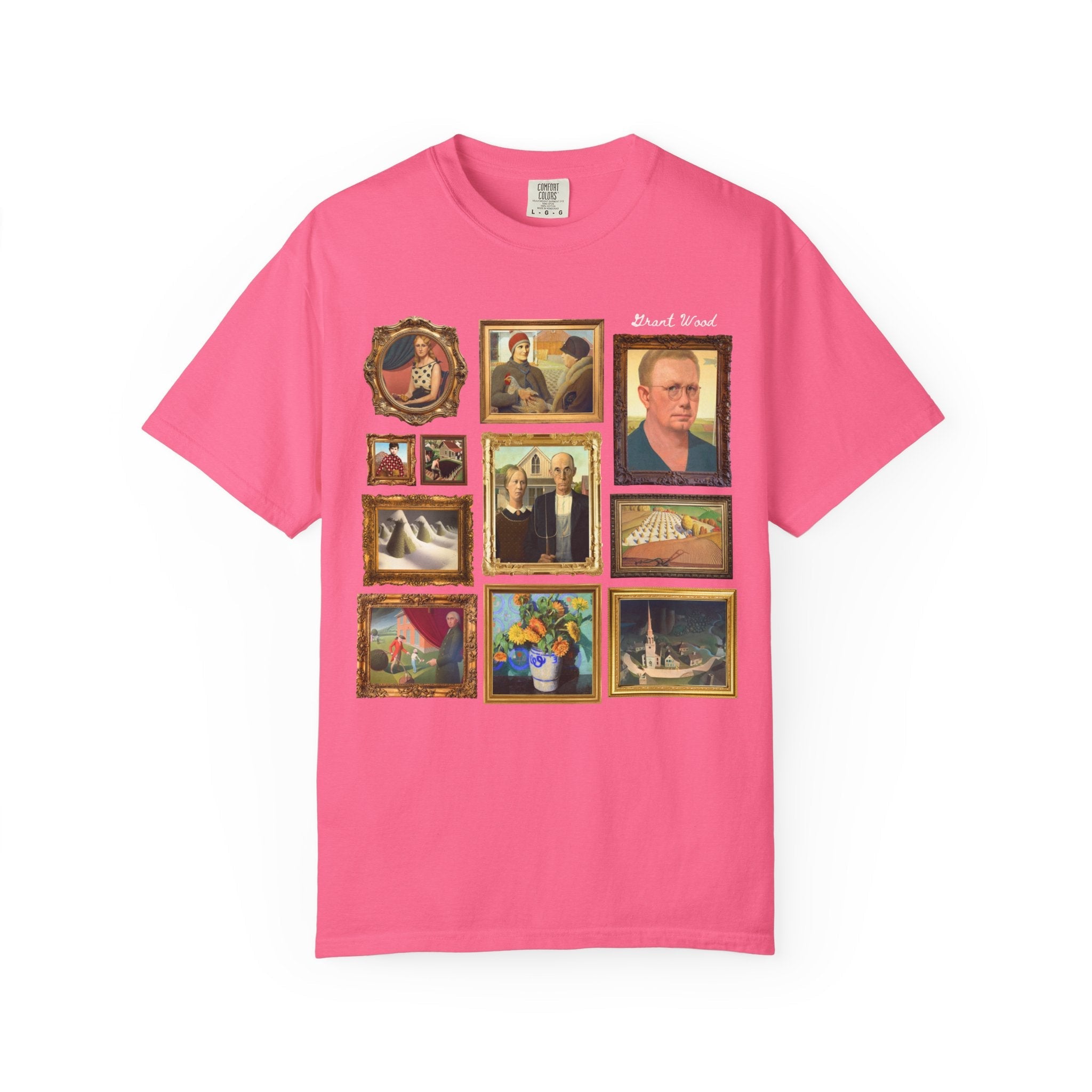 Grant Wood Art History Tee Shirt with Famous Paintings Including American Gothic and The Midnight Ride of Paul Revere, Regionalism 1900s Art - Opal and June
