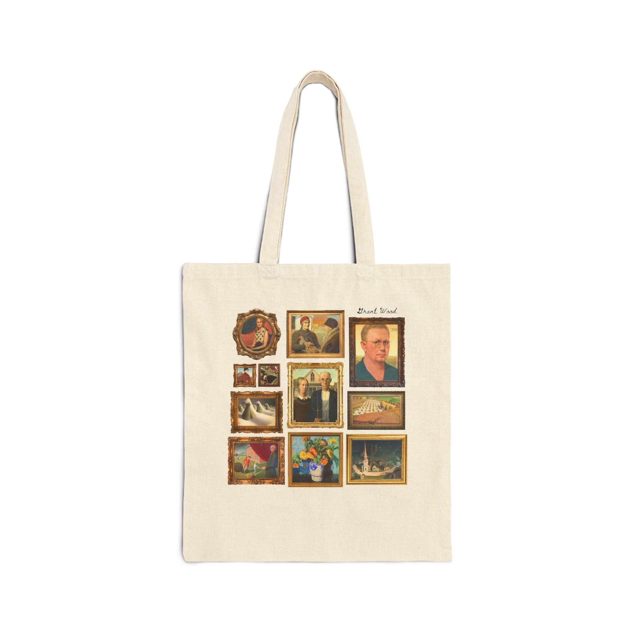 Grant Wood Art History Tote Bag with Famous Paintings Including American Gothic and The Midnight Ride of Paul Revere, Regionalism 1900s Art - Opal and June