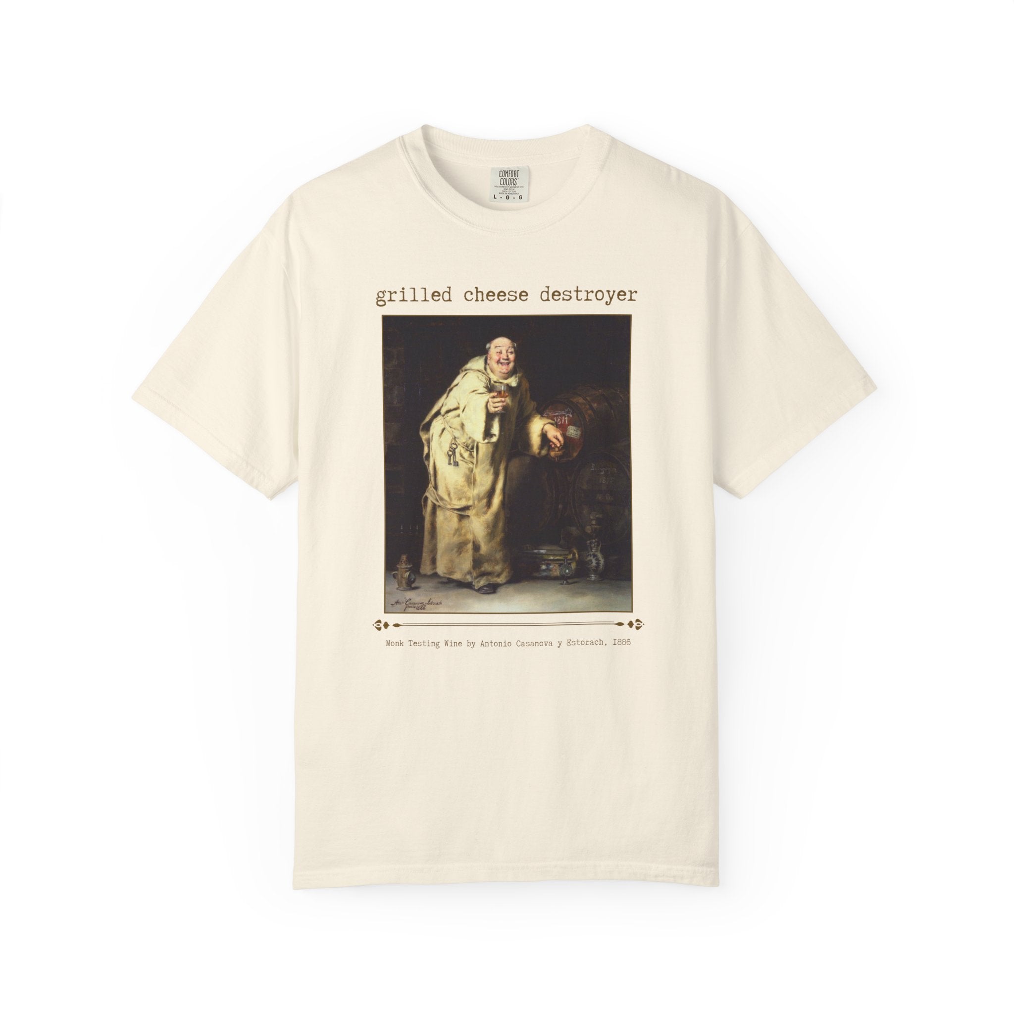 Grilled Cheese Destroyer Art History Lover Gift, Monk Testing Wine by Antonio Casanova y Estorach Famous Painting, 19th Century Art T-Shirt - Opal and June